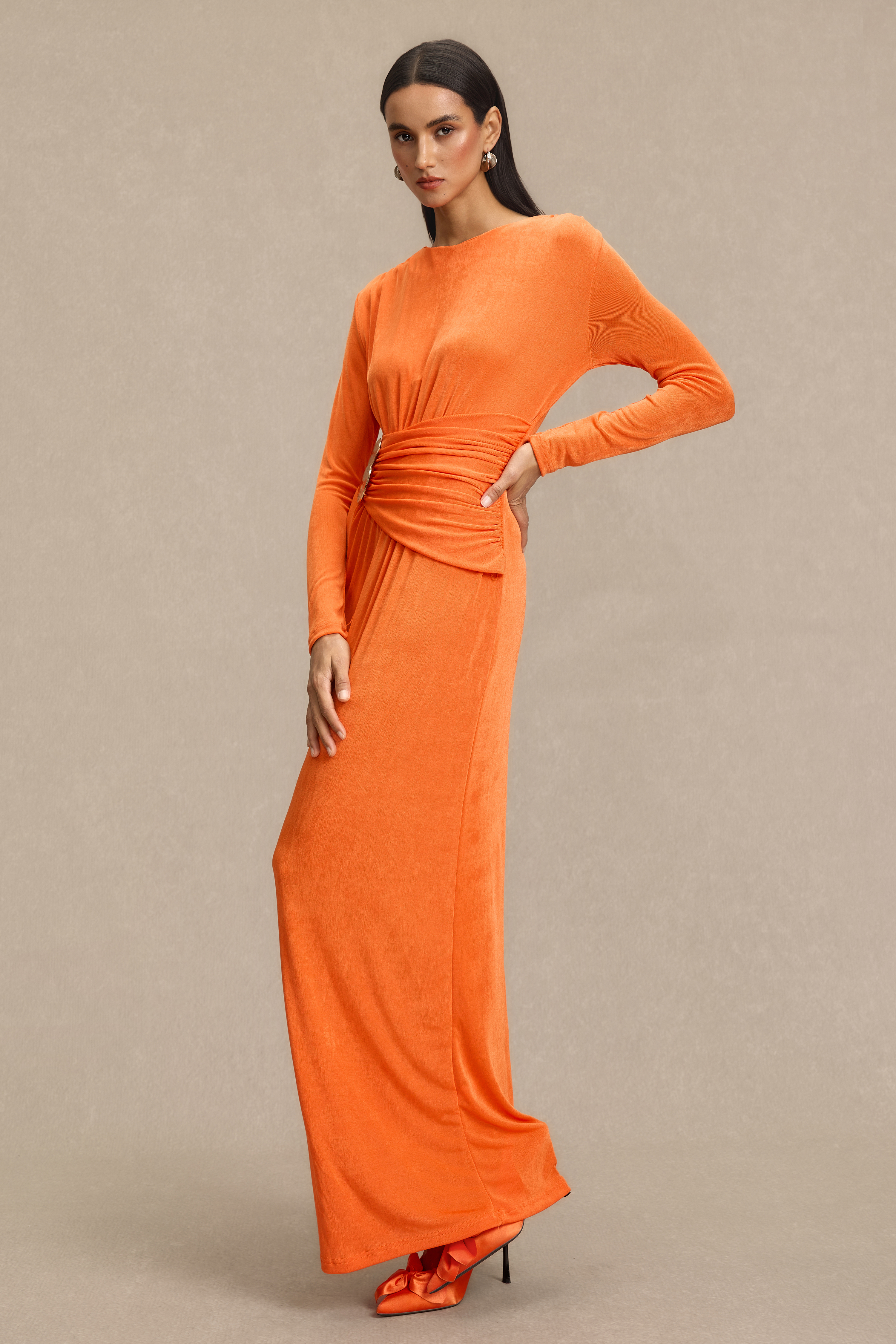 Solid Metal Decorations Gathering Maxi Dress