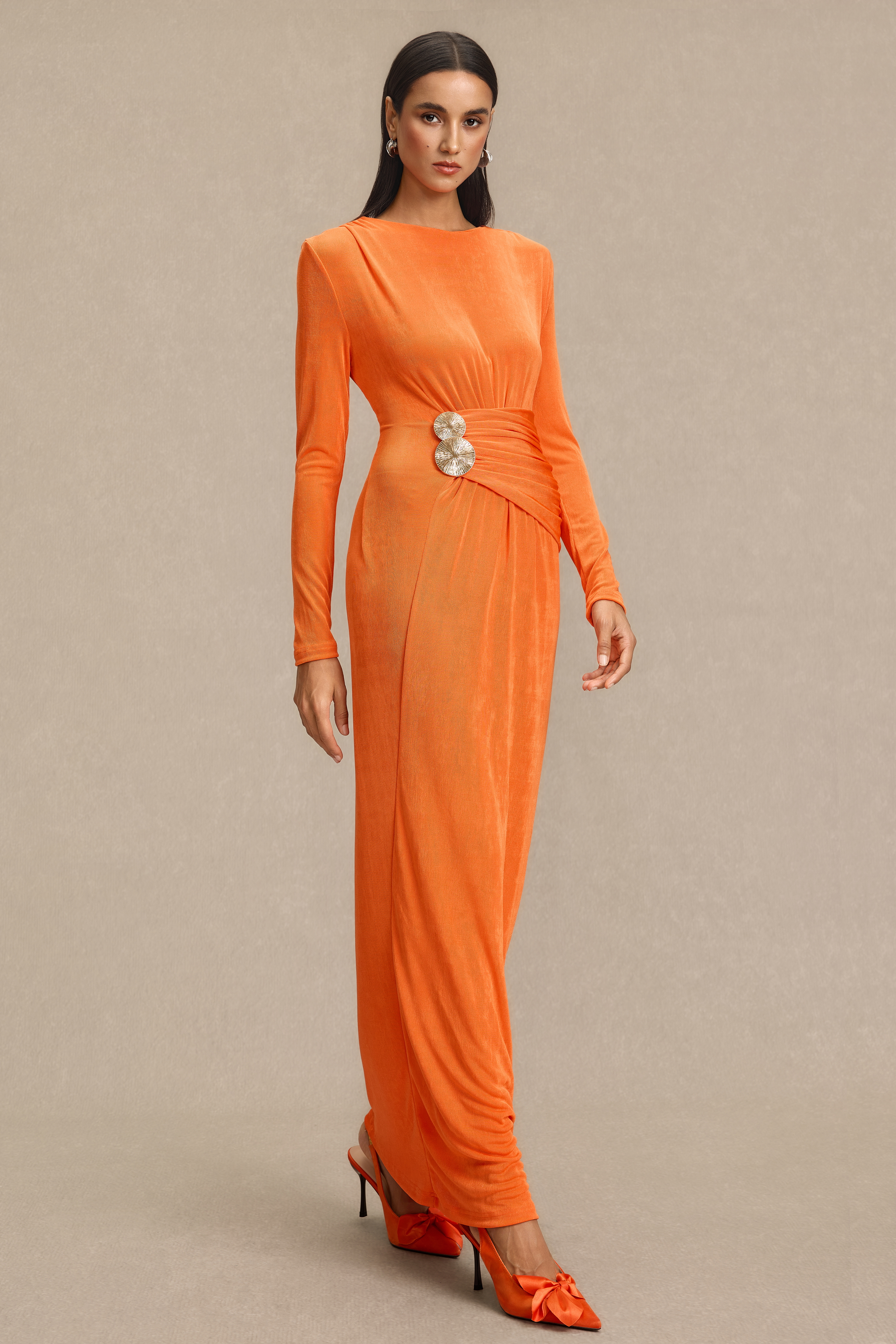 Solid Metal Decorations Gathering Maxi Dress