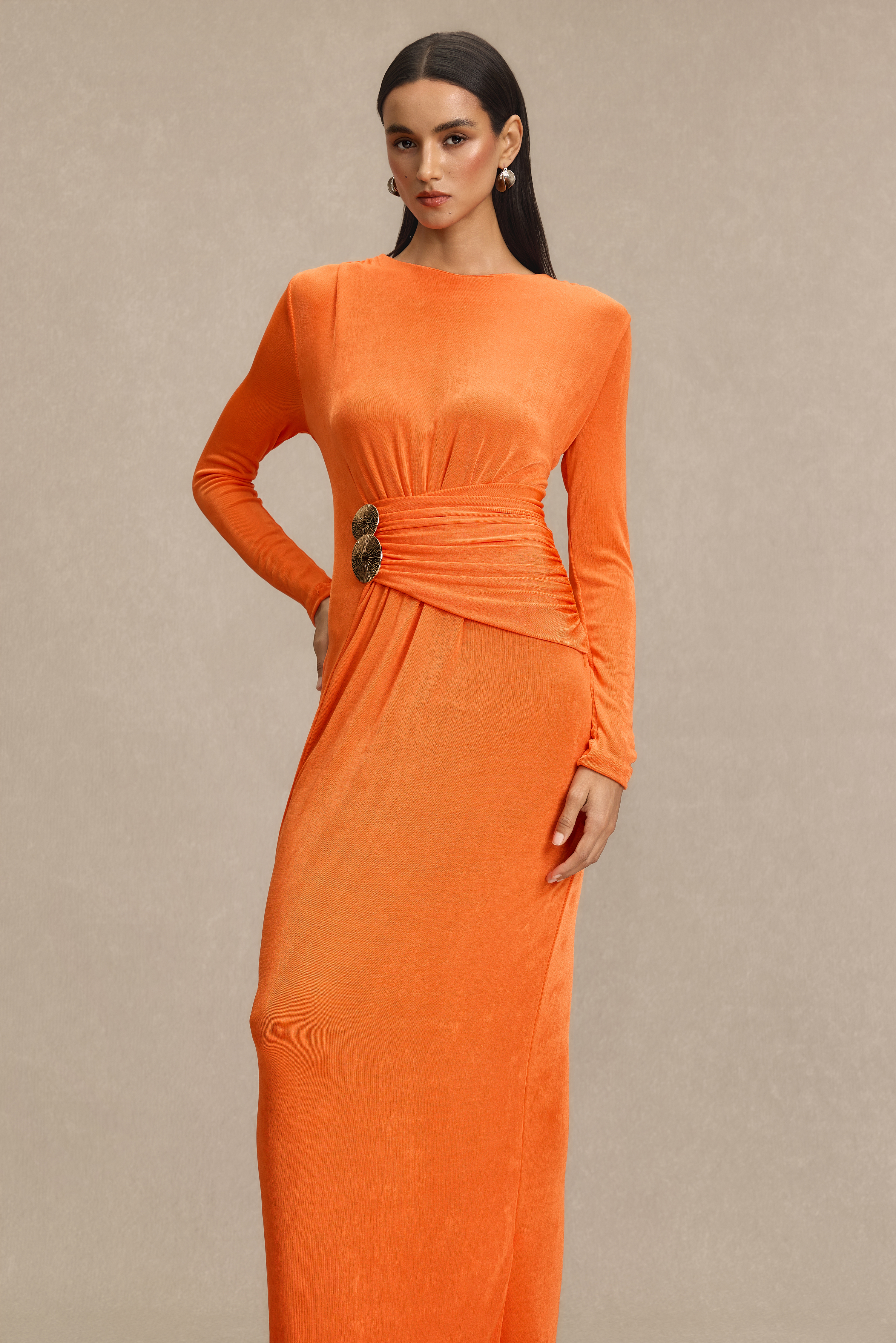 Solid Metal Decorations Gathering Maxi Dress