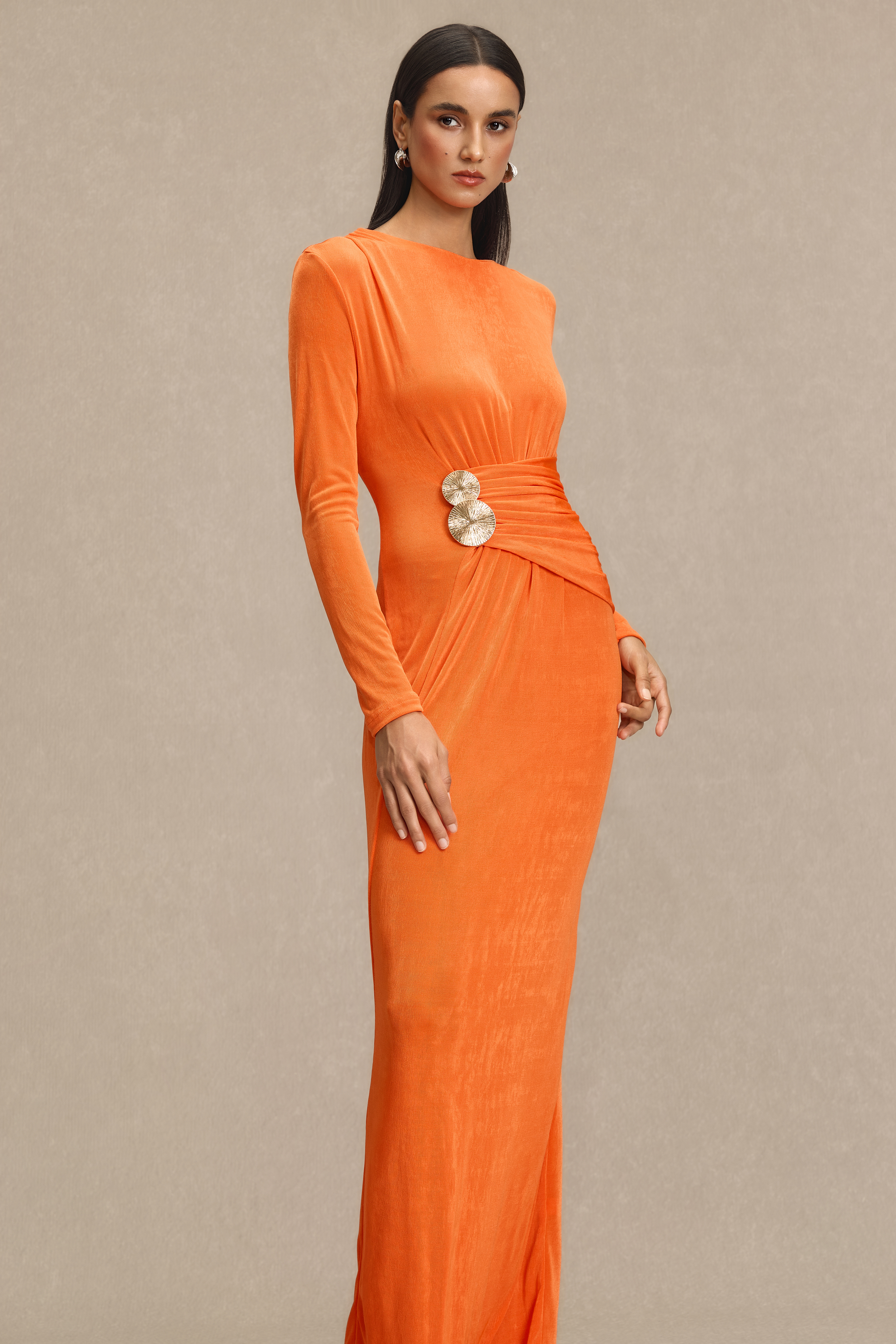 Solid Metal Decorations Gathering Maxi Dress