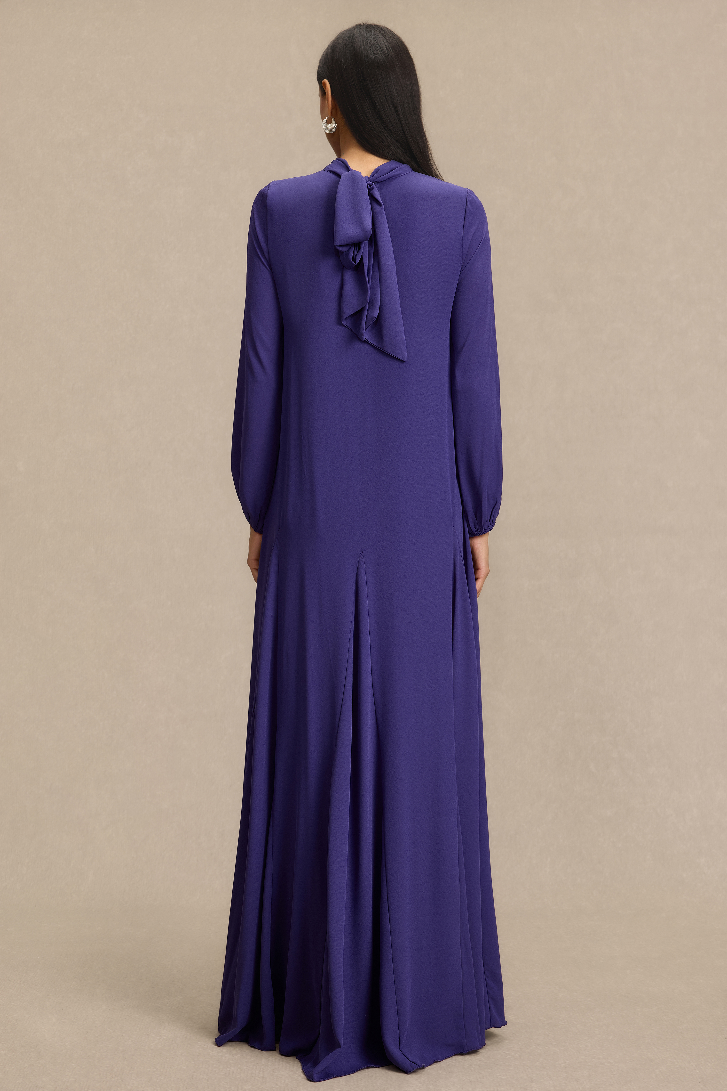 Embroidered Chiffon Lantern Sleeve Maxi Dress