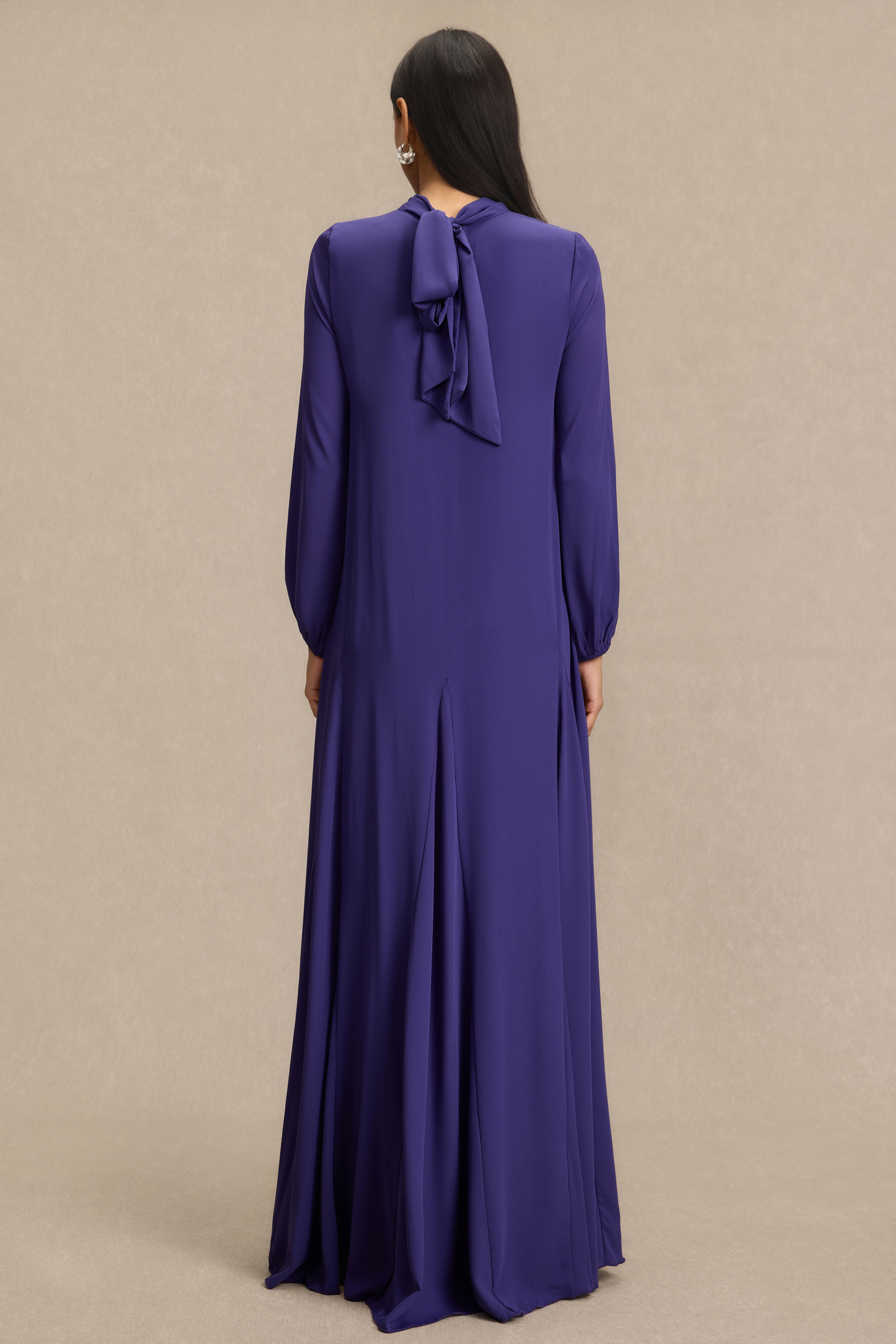 Embroidered Chiffon Lantern Sleeve Maxi Dress