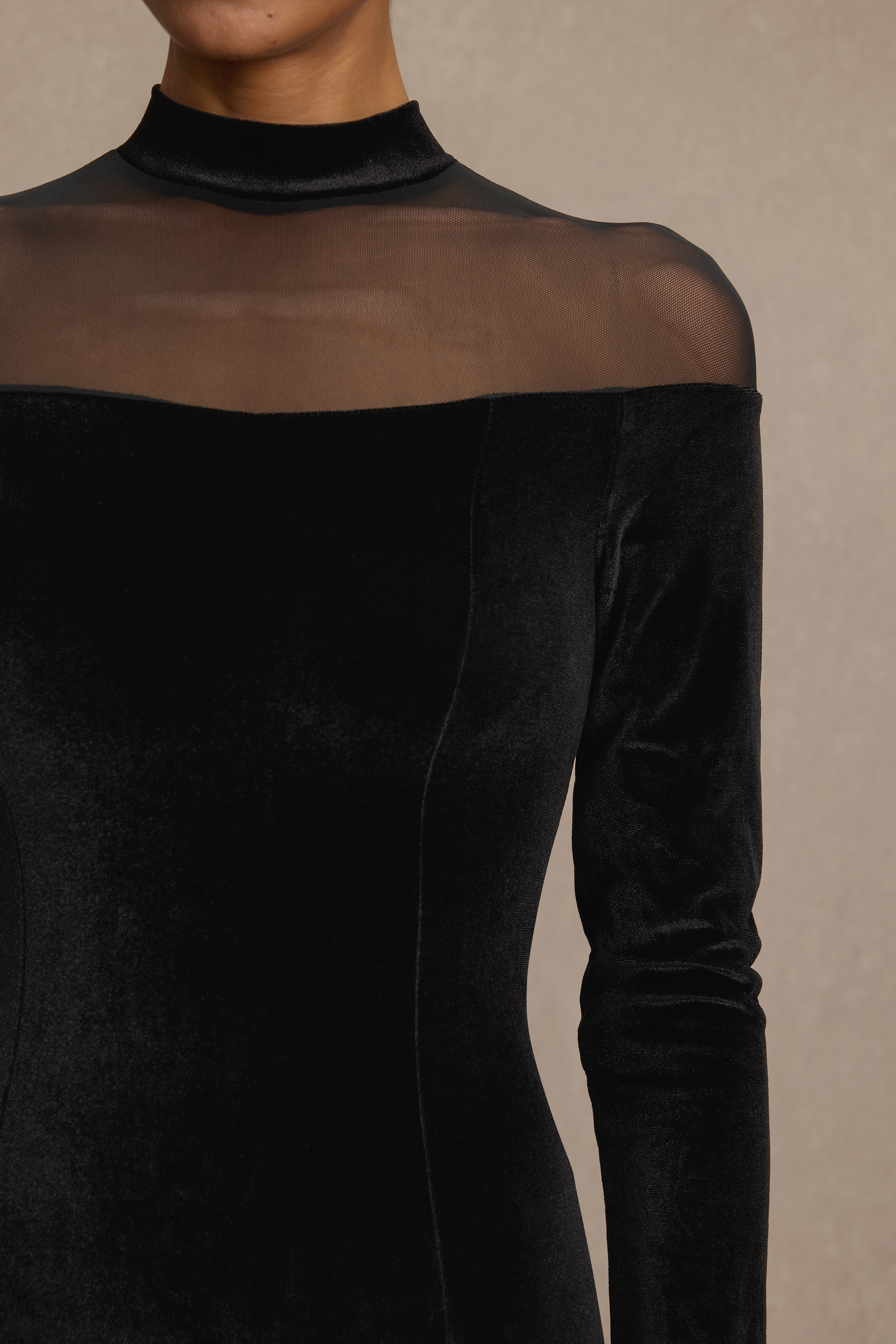 Velvet Splicing Long Sleeve Midi Dress