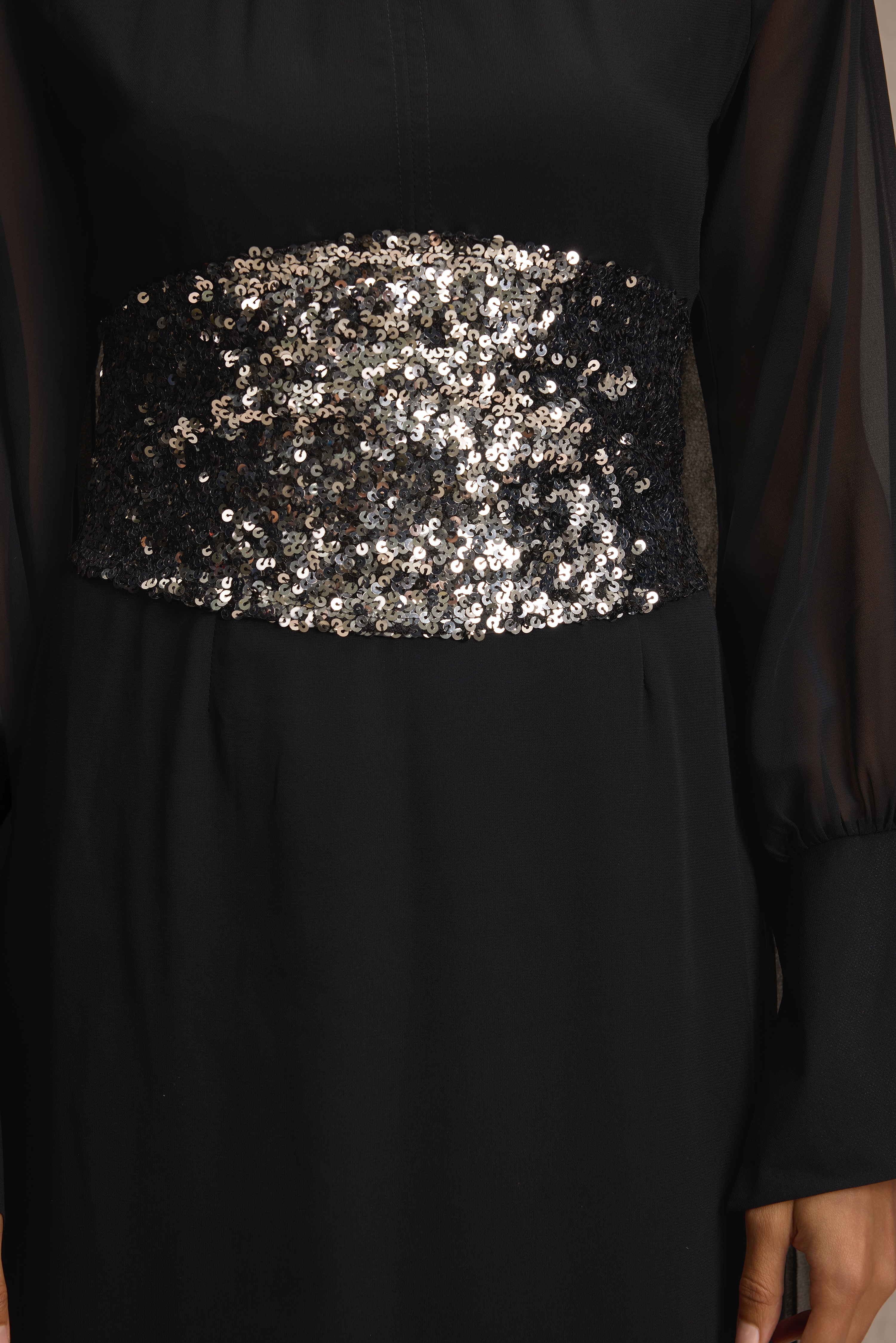 Gathering Stand Collar Midi Dress With Corset