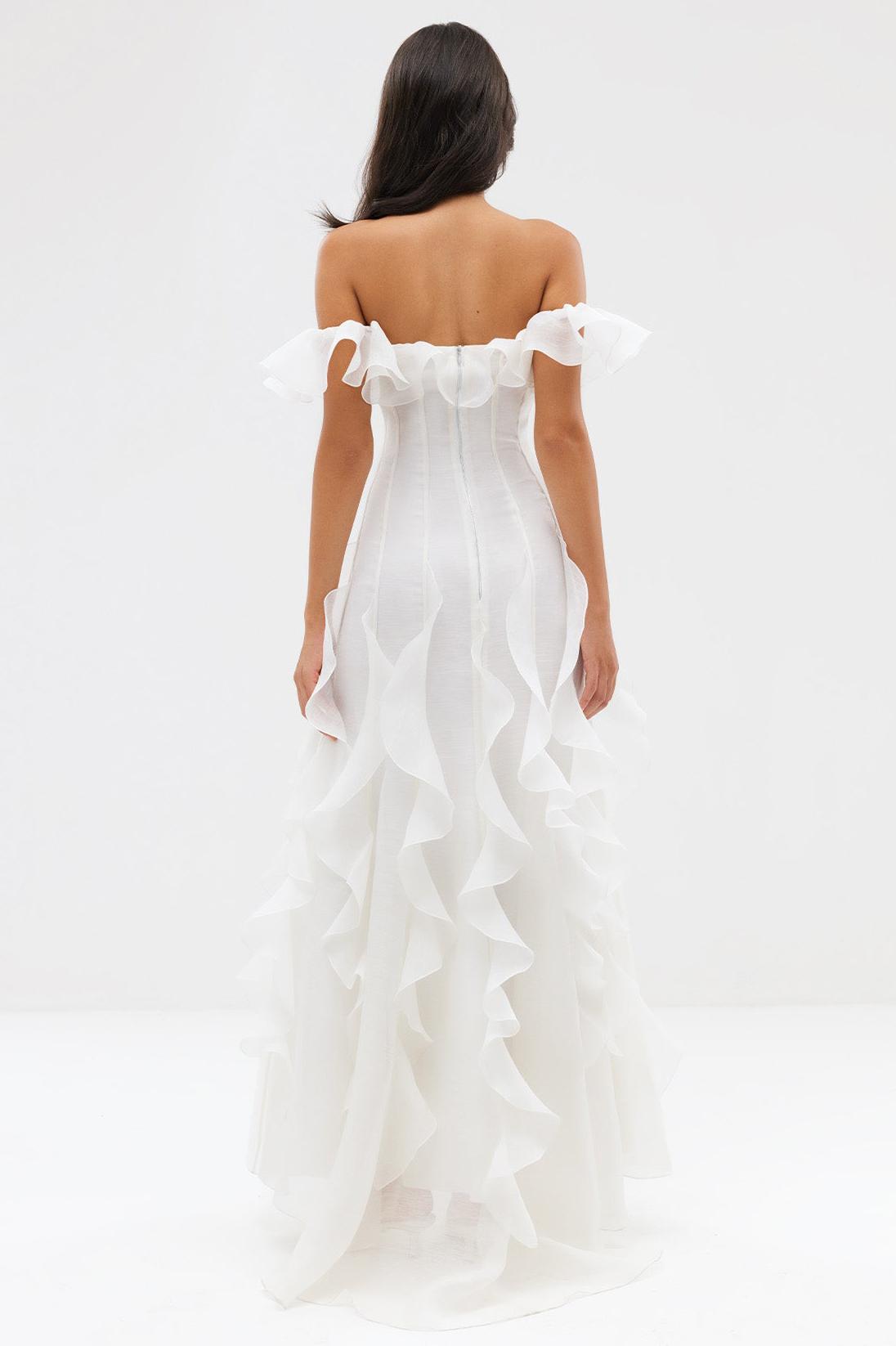 Solid Frill Off-Shoulder Maxi Dress