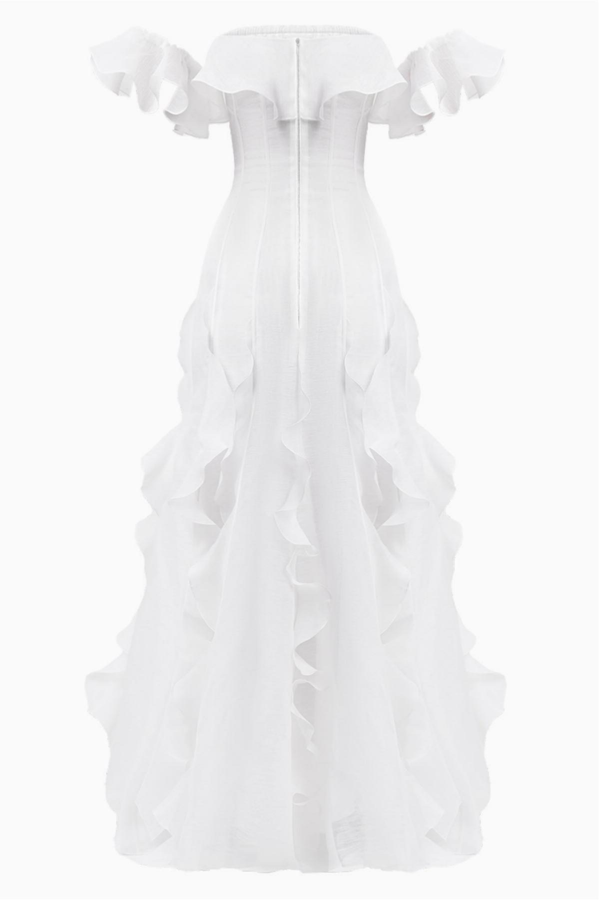 Solid Frill Off-Shoulder Maxi Dress