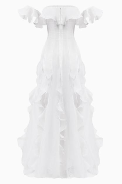 Solid Frill Off-Shoulder Maxi Dress