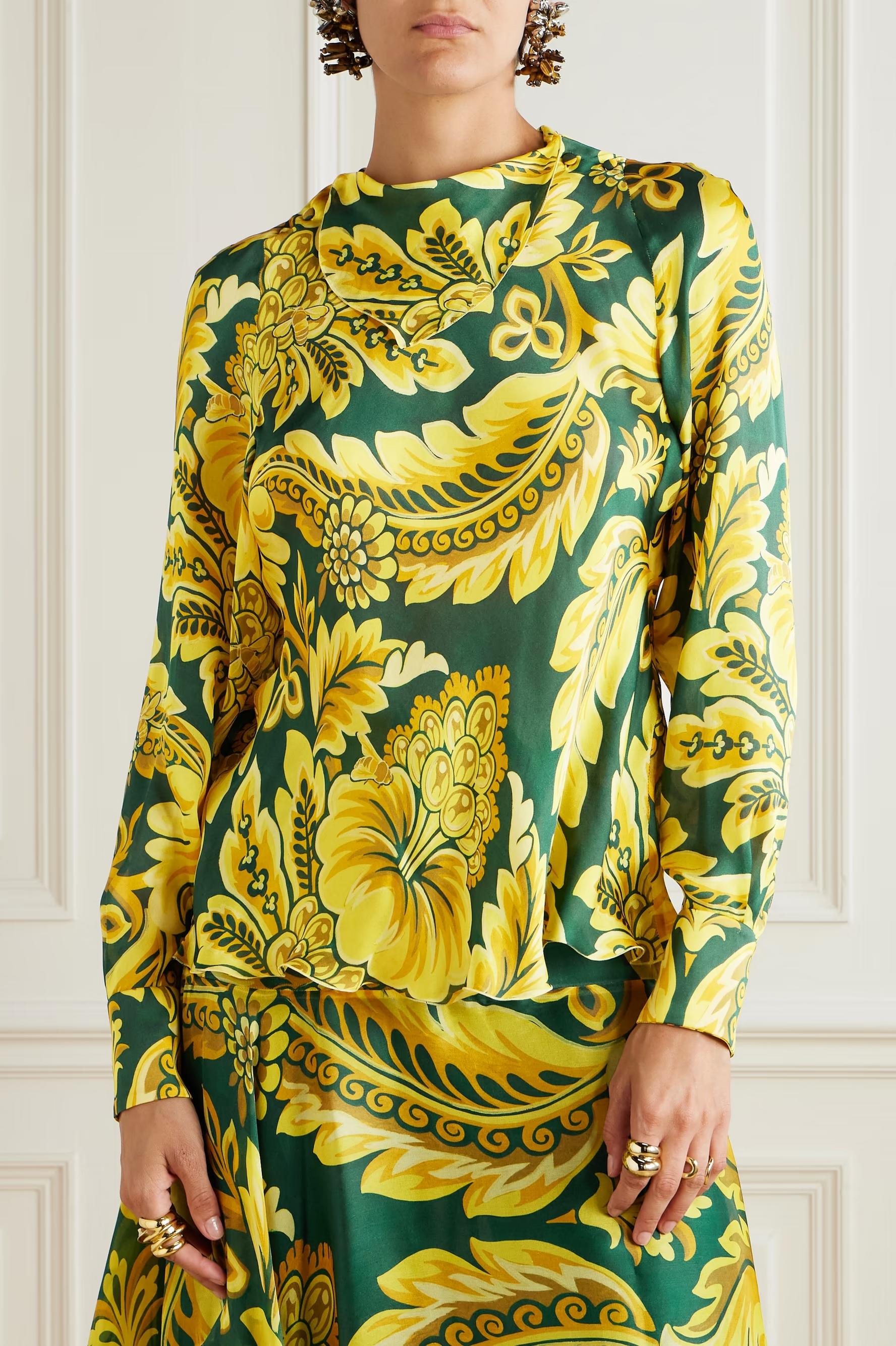 Paisley Print Top & Ruffle High Waist Midi Skirt Set