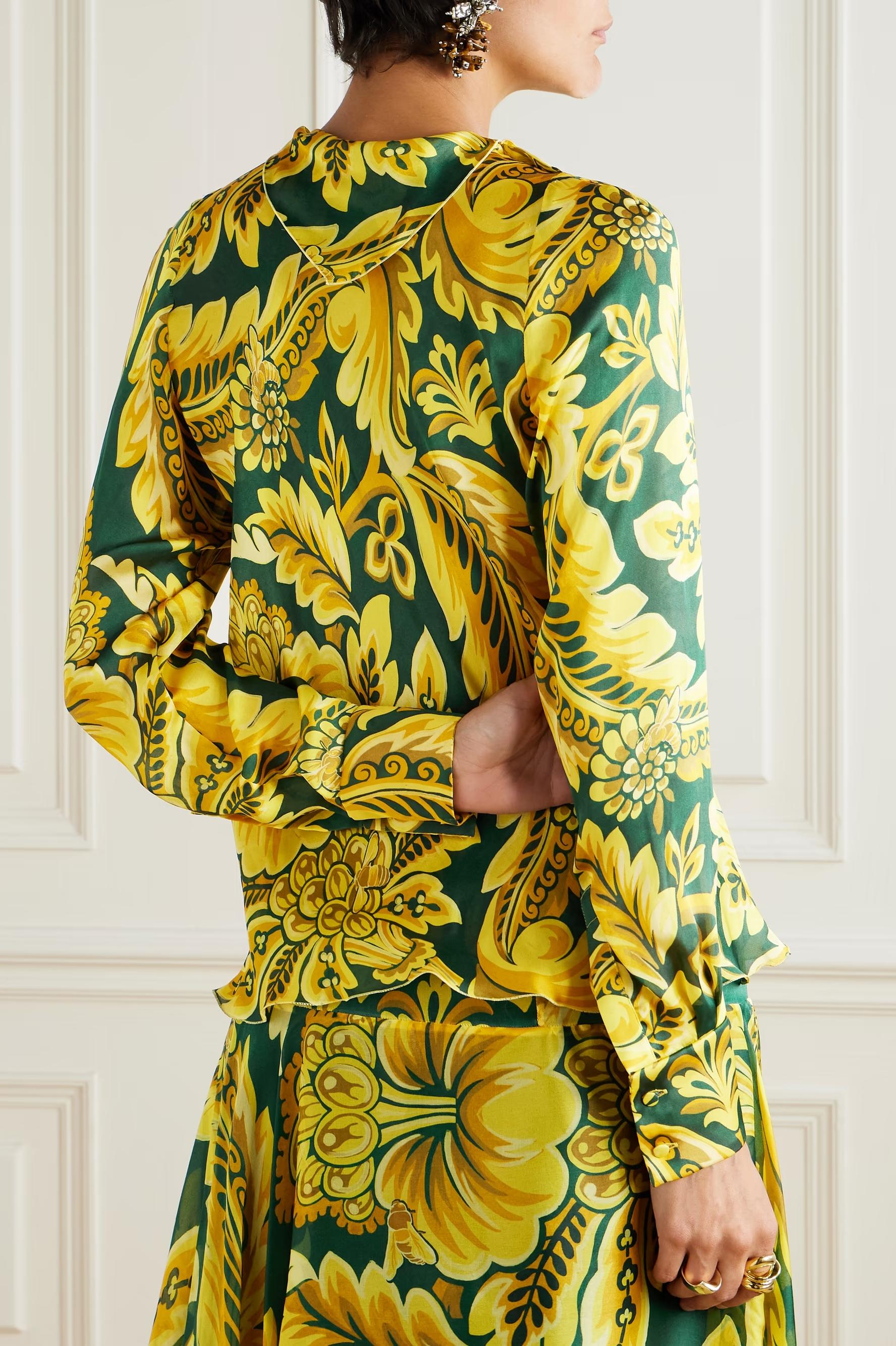 Paisley Print Top & Ruffle High Waist Midi Skirt Set