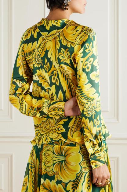 Paisley Print Top & Ruffle High Waist Midi Skirt Set