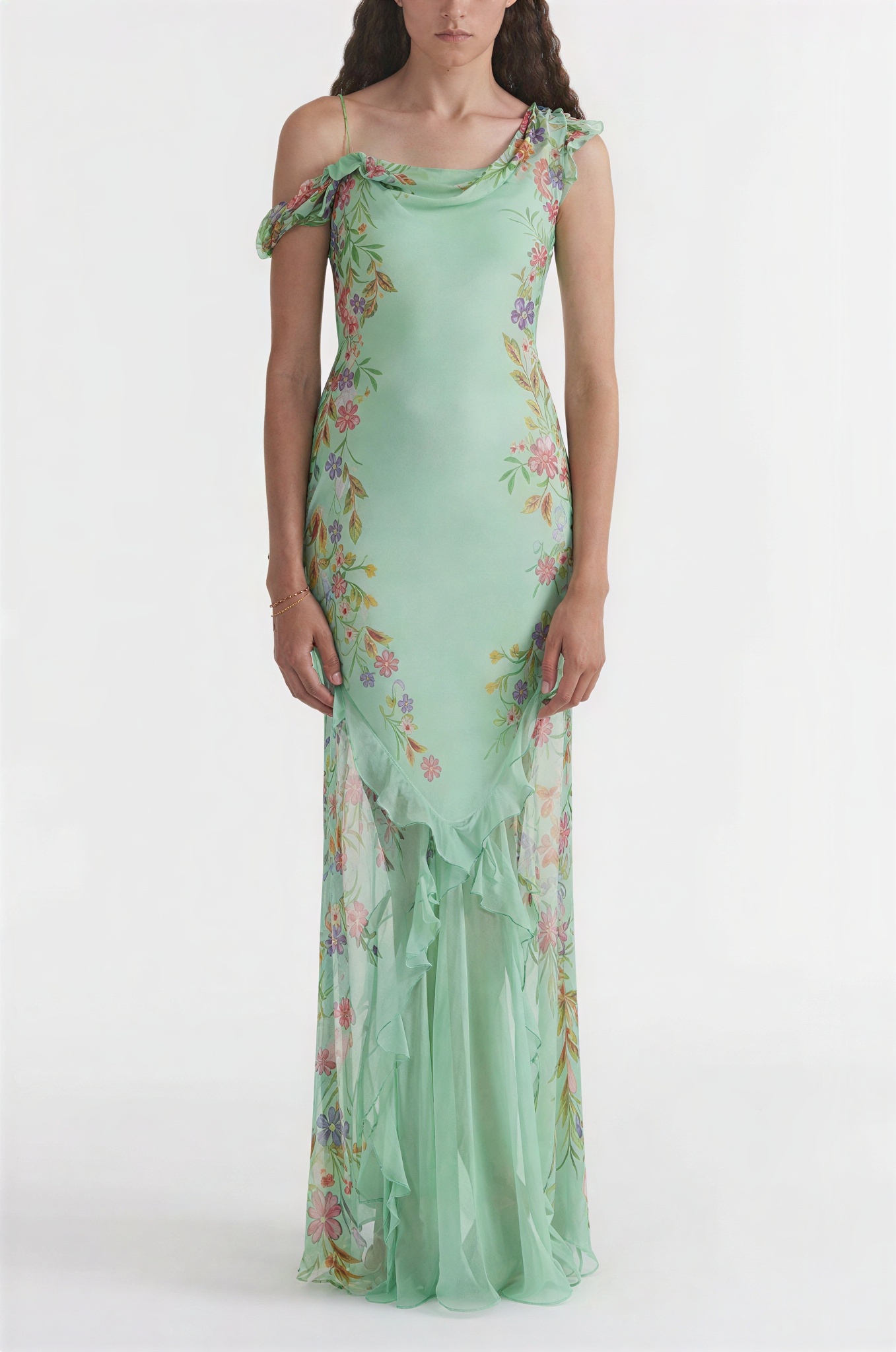 Chiffon Floral Ruffle Maxi Dress