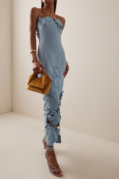 Off-Shoulder Floral Appliquéd Midi Dress