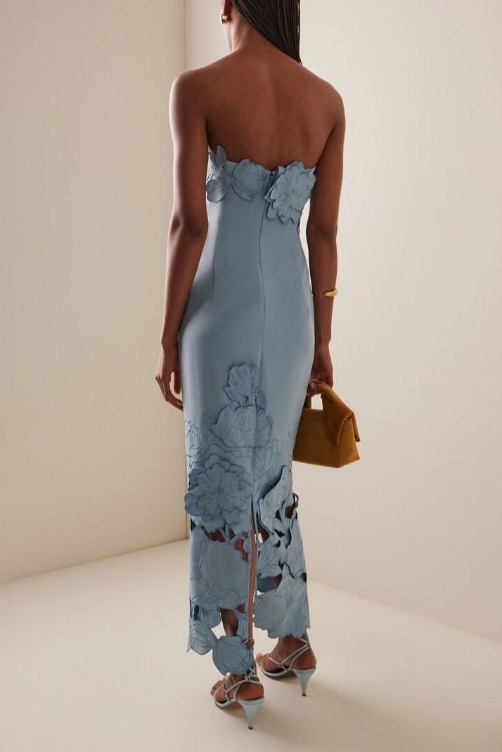 Off-Shoulder Floral Appliquéd Midi Dress