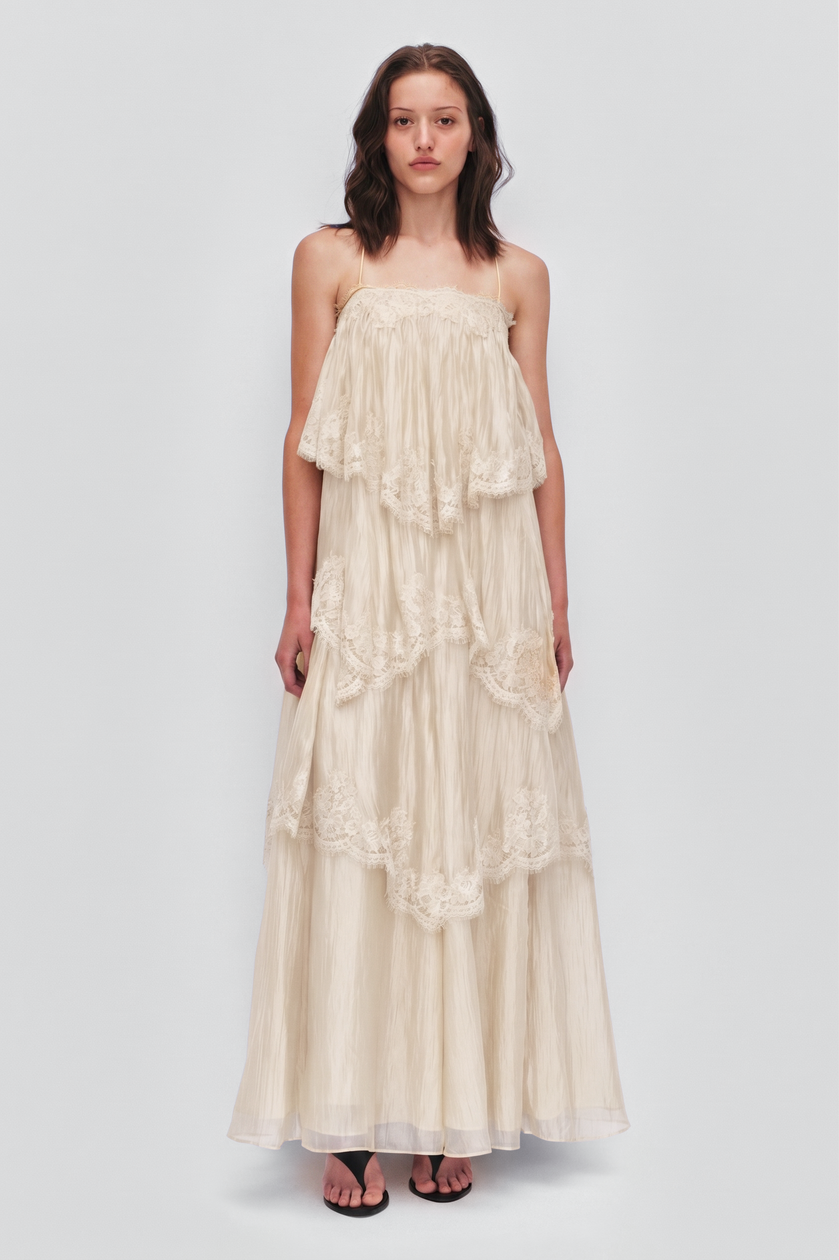 Lace Ruffle Slip Maxi Dress