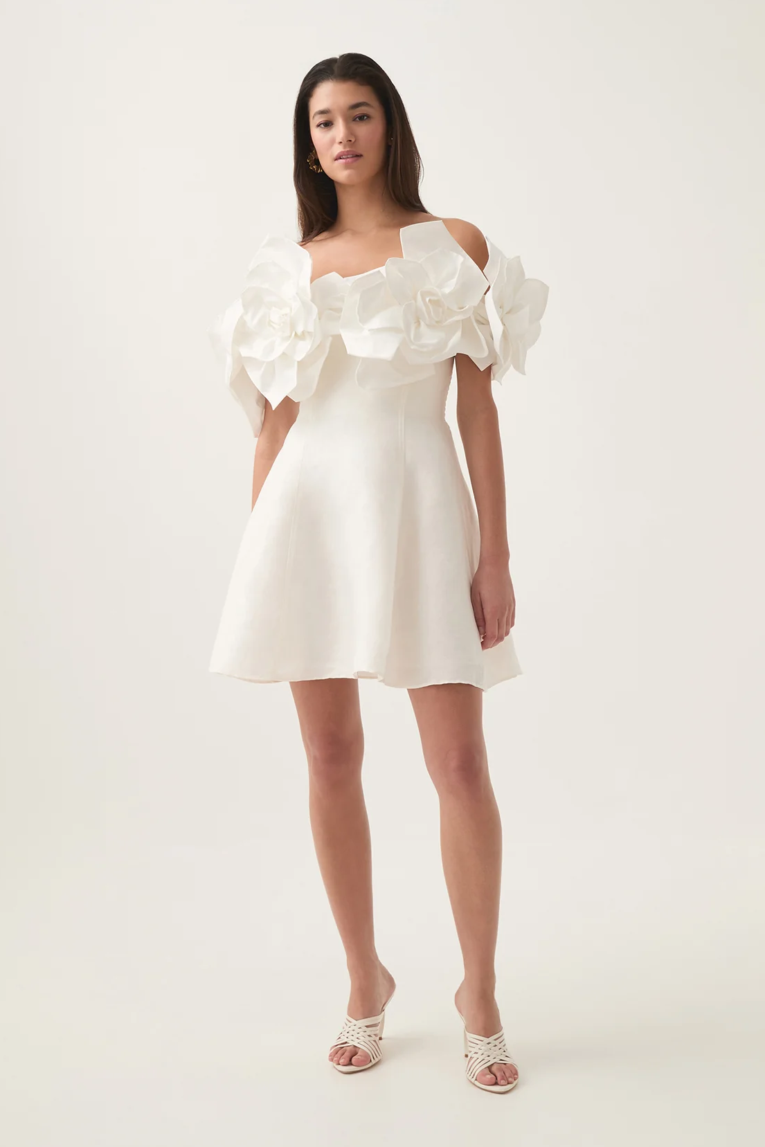 3D Flower Solid Off-Shoulder Mini Dress