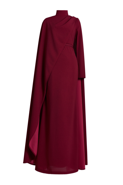 Cape Asymmetrical  Ruched Maxi Dress