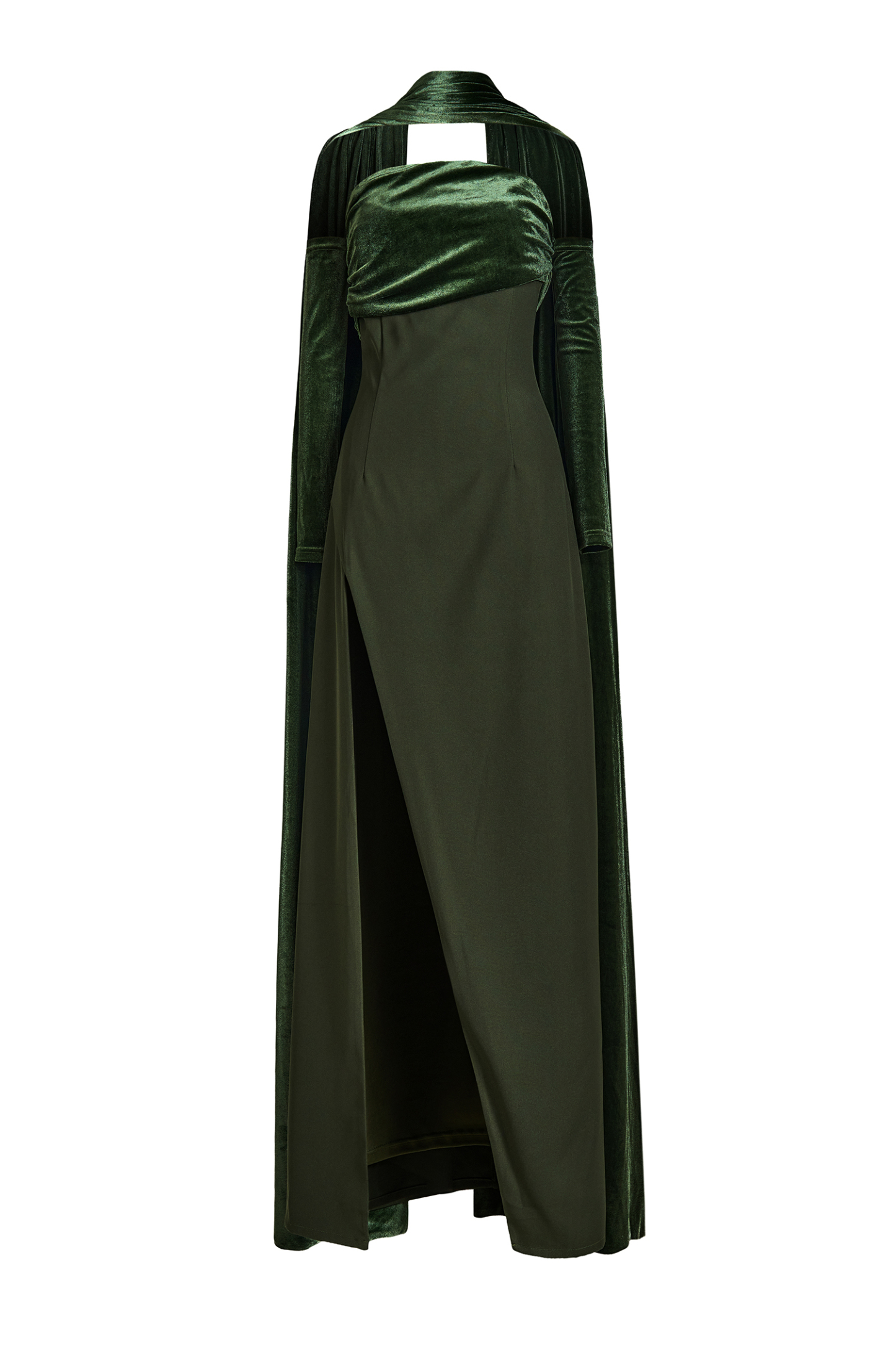 Off-Shoulder Slit Maxi Dress With Velvet Cape
