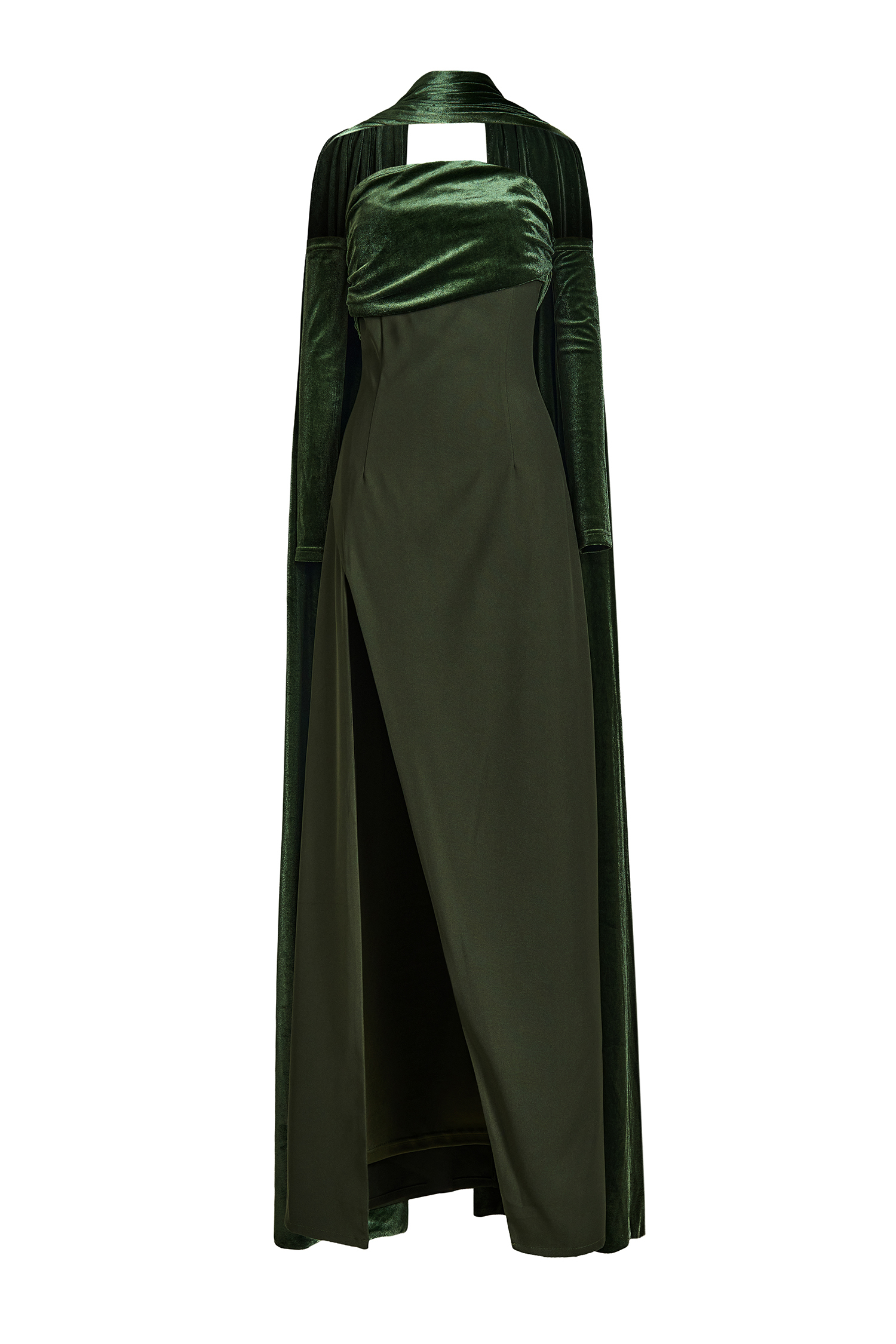 Off-Shoulder Slit Maxi Dress With Velvet Cape
