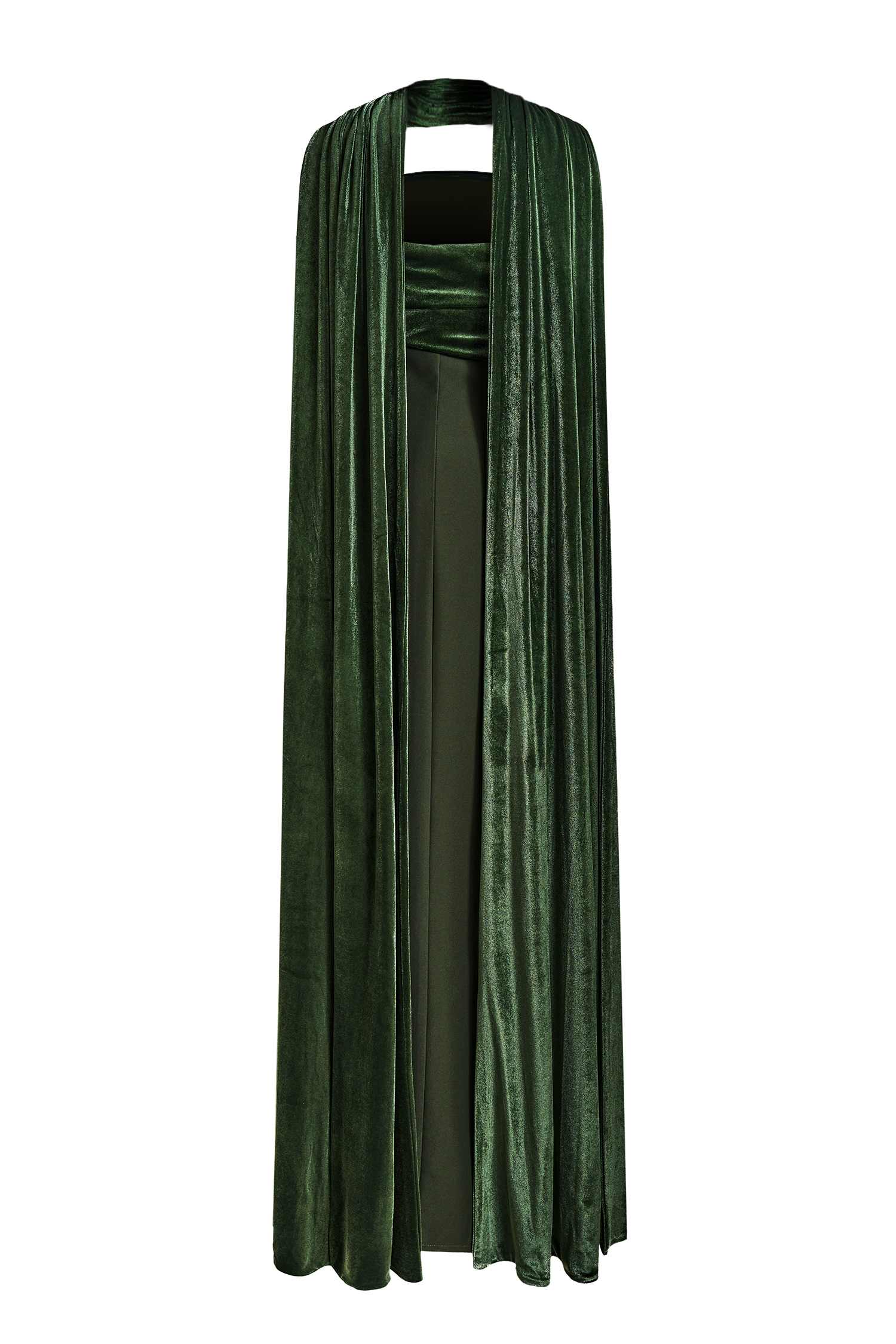 Off-Shoulder Slit Maxi Dress With Velvet Cape