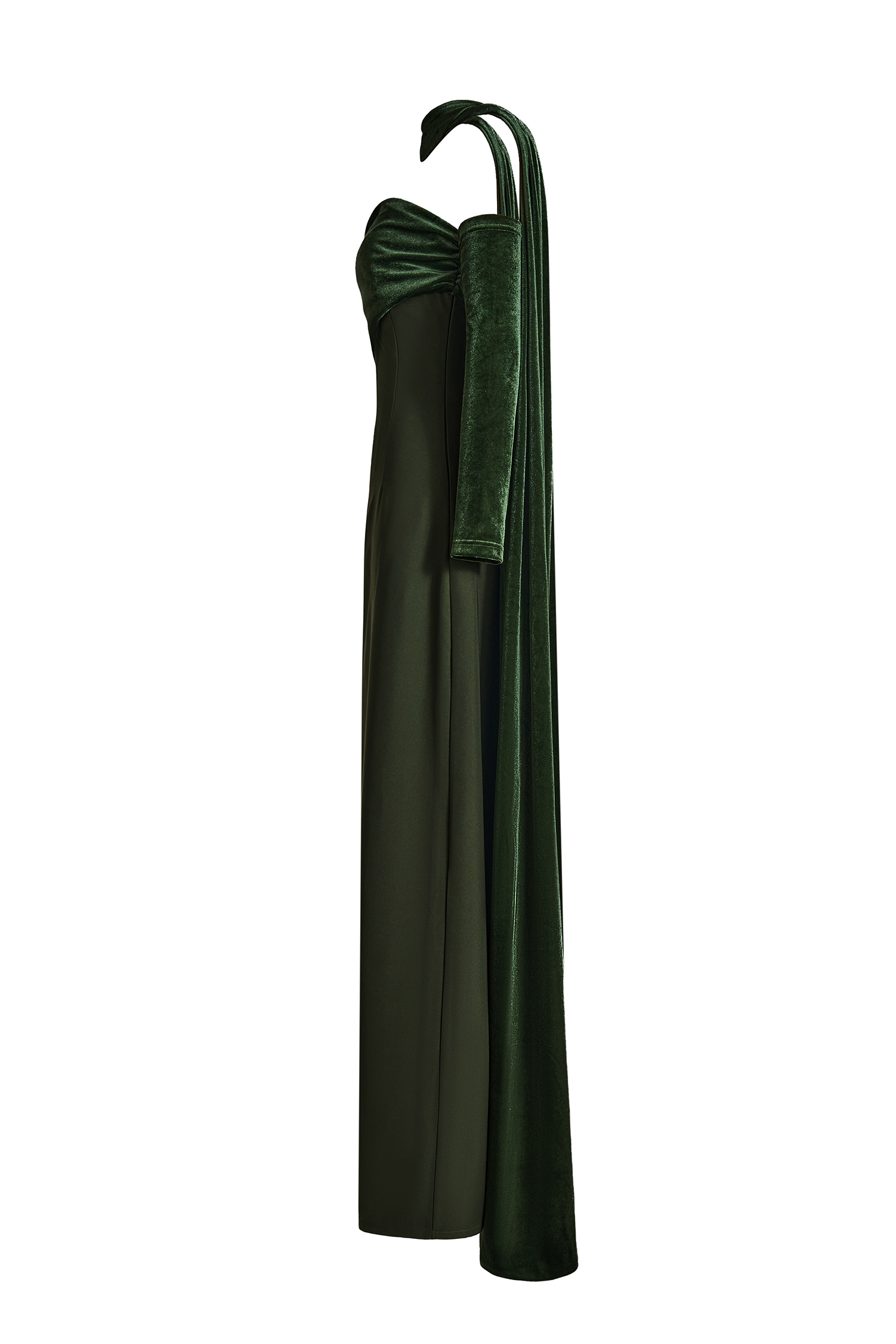 Off-Shoulder Slit Maxi Dress With Velvet Cape