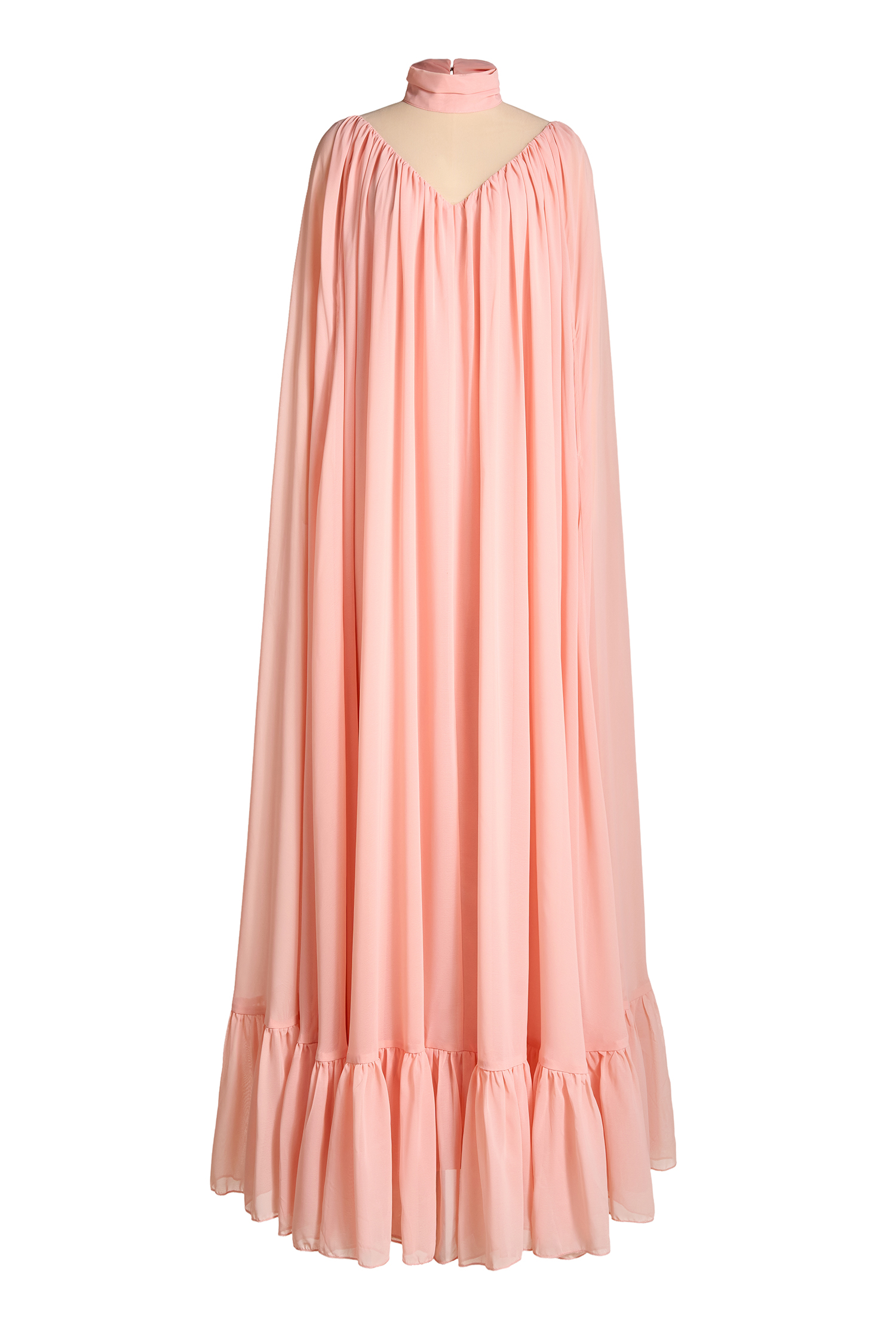 Chiffon Ruffle Cape Sleeve Maxi Dress