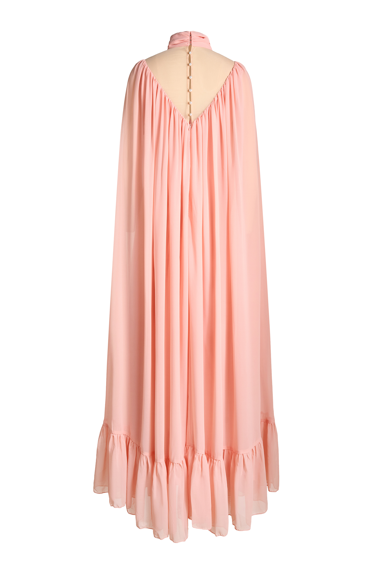 Chiffon Ruffle Cape Sleeve Maxi Dress