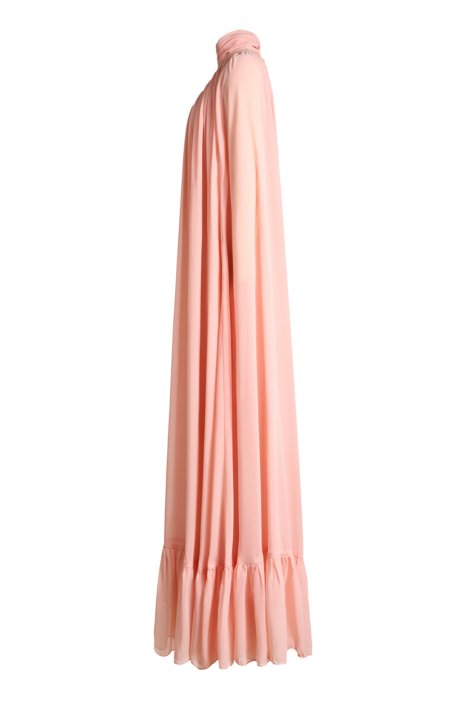 Chiffon Ruffle Cape Sleeve Maxi Dress