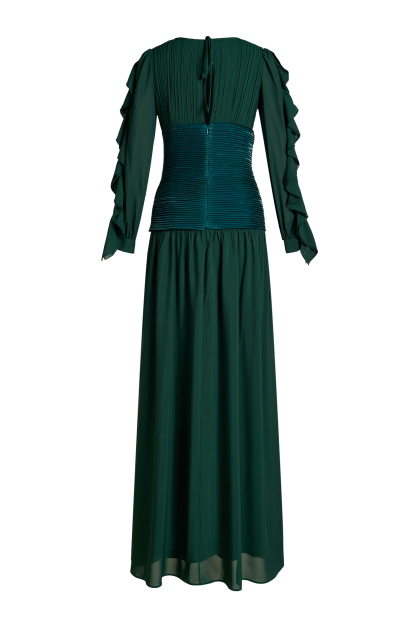 Chiffon Ruched Ruffle Maxi Dress