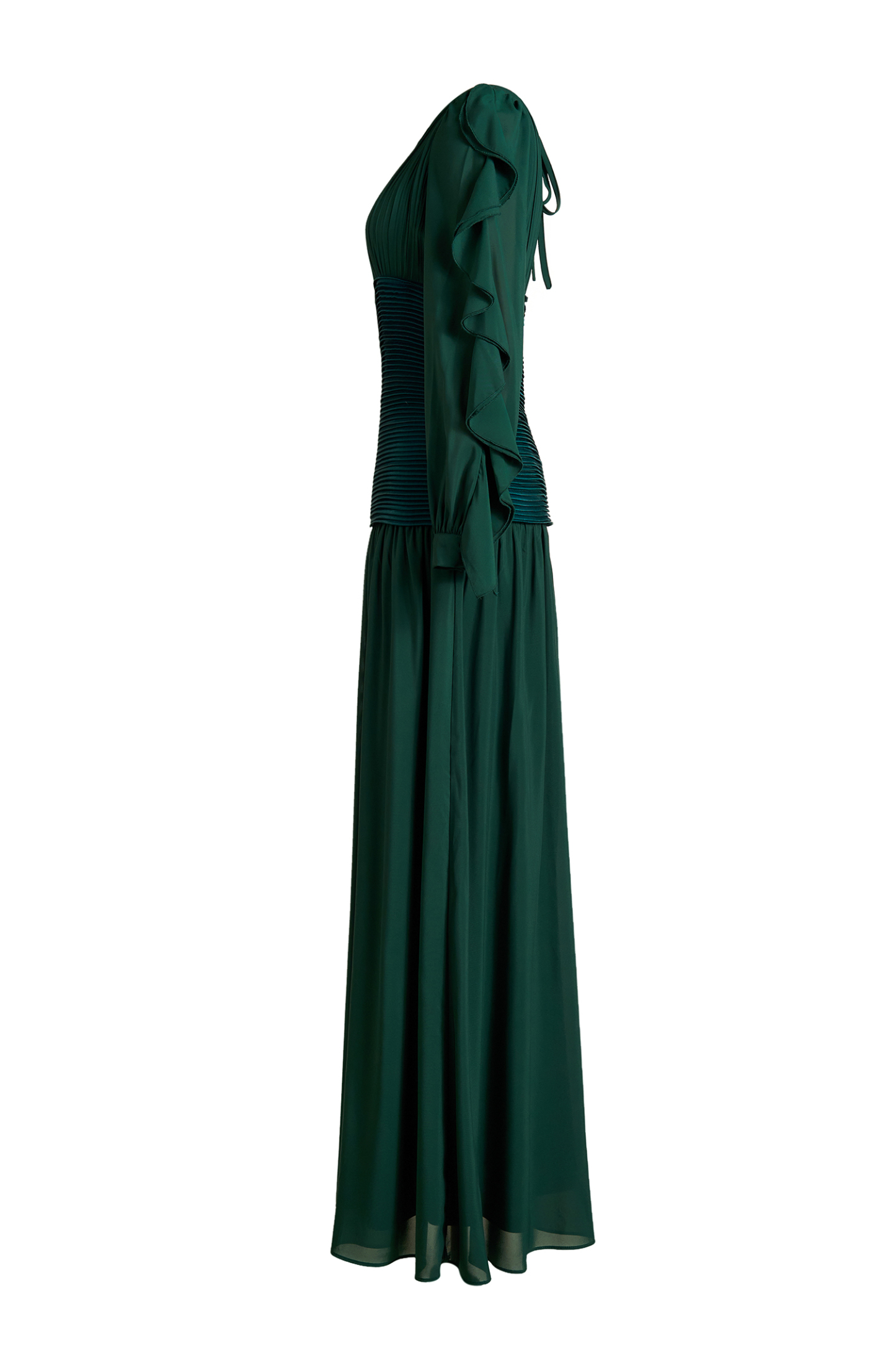 Chiffon Ruched Ruffle Maxi Dress