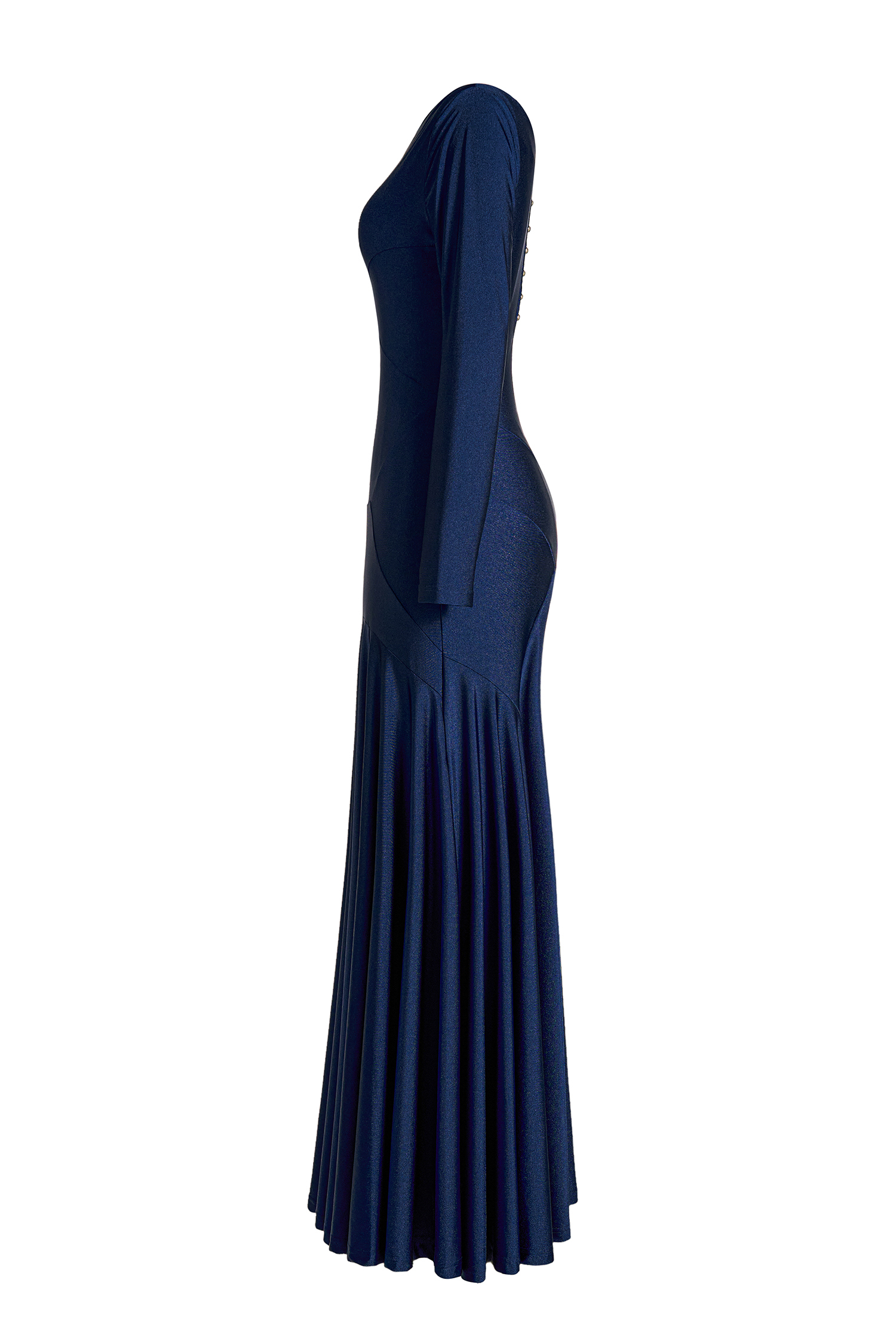 Solid Long Sleeve Metal Button Maxi Dress