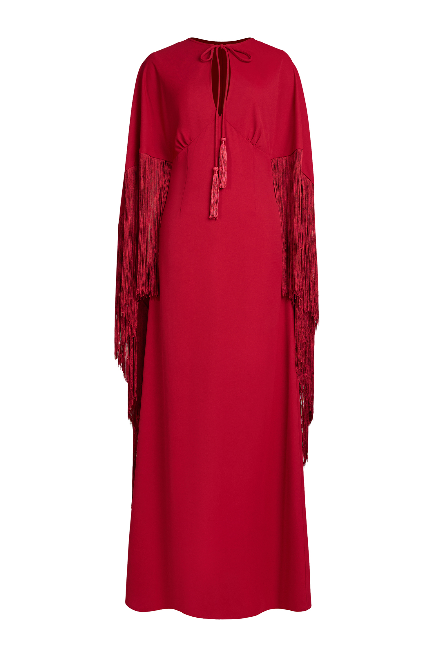 Solid Tie-Up Tassel Cape Sleeve Maxi Dress