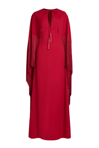 Solid Tie-Up Tassel Cape Sleeve Maxi Dress
