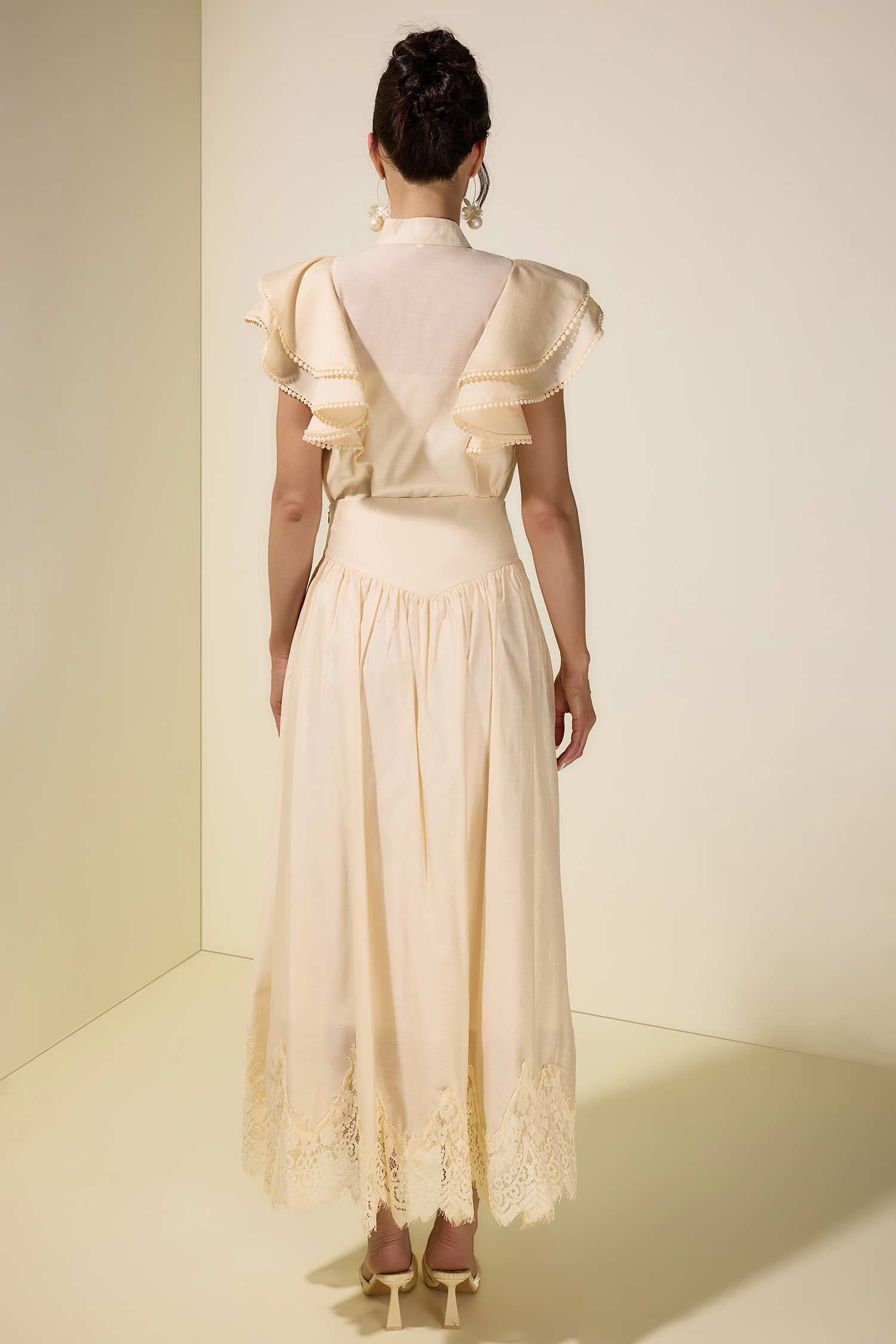 Sleeveless Ruffle Lace Top & Midi Skirt Set