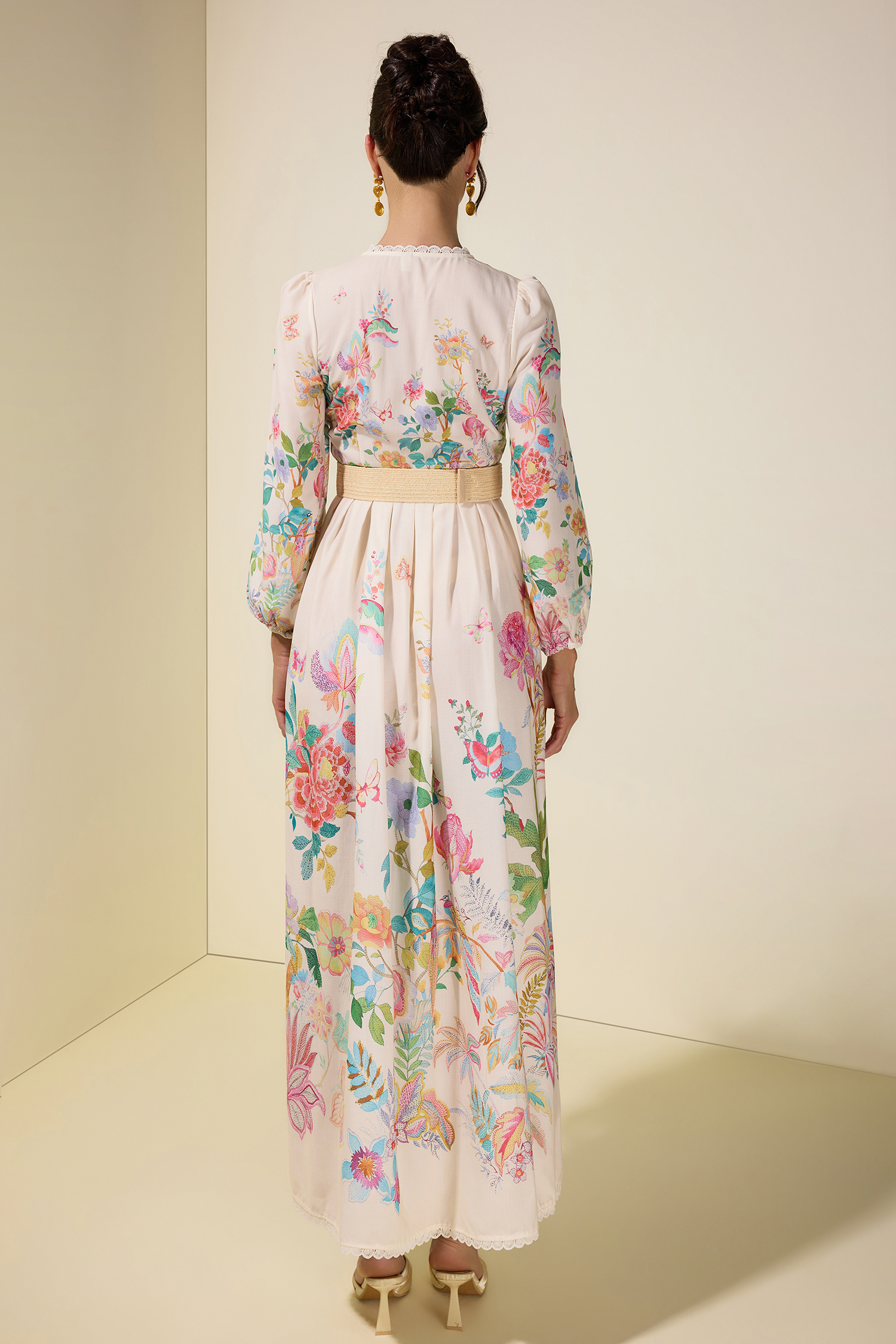 Floral Lace Midi Dress With Belt