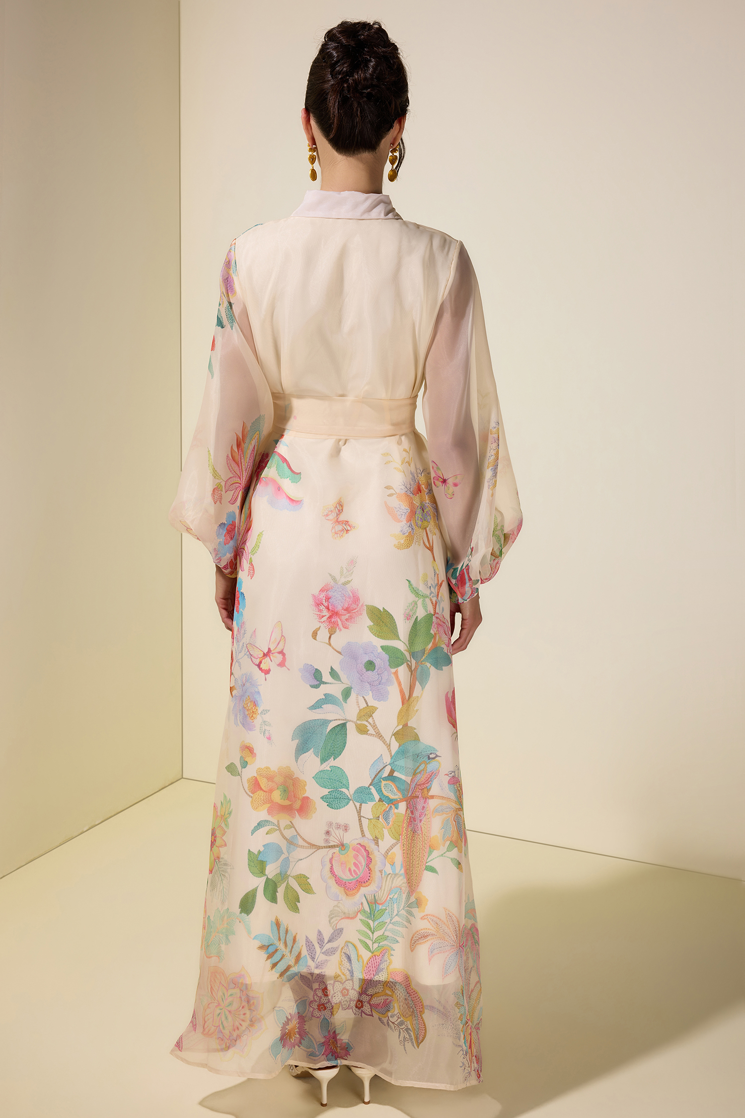 Floral Puff Sleeve Maxi Dress With Belt