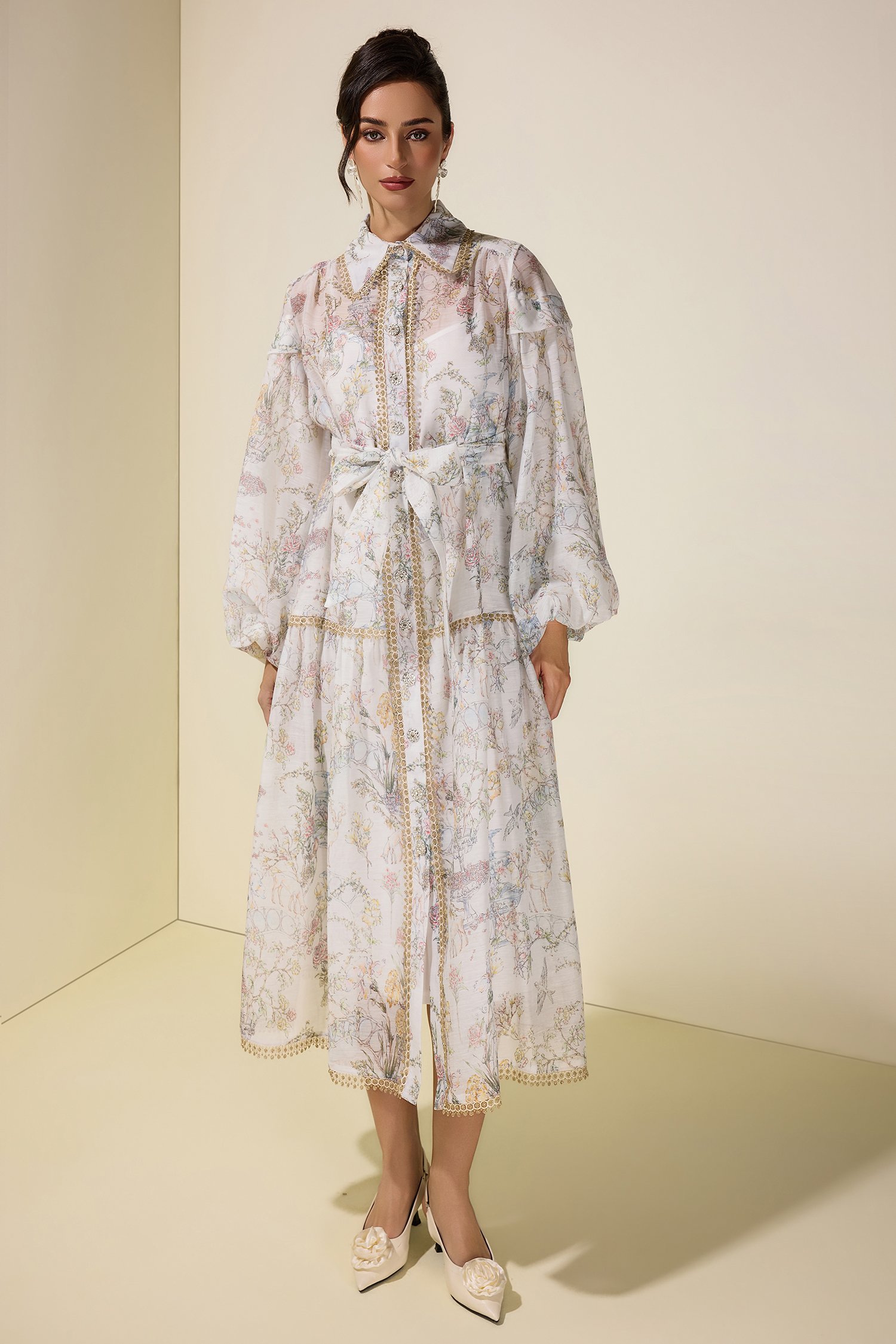 Floral Lace Single Breasted Midi Dress