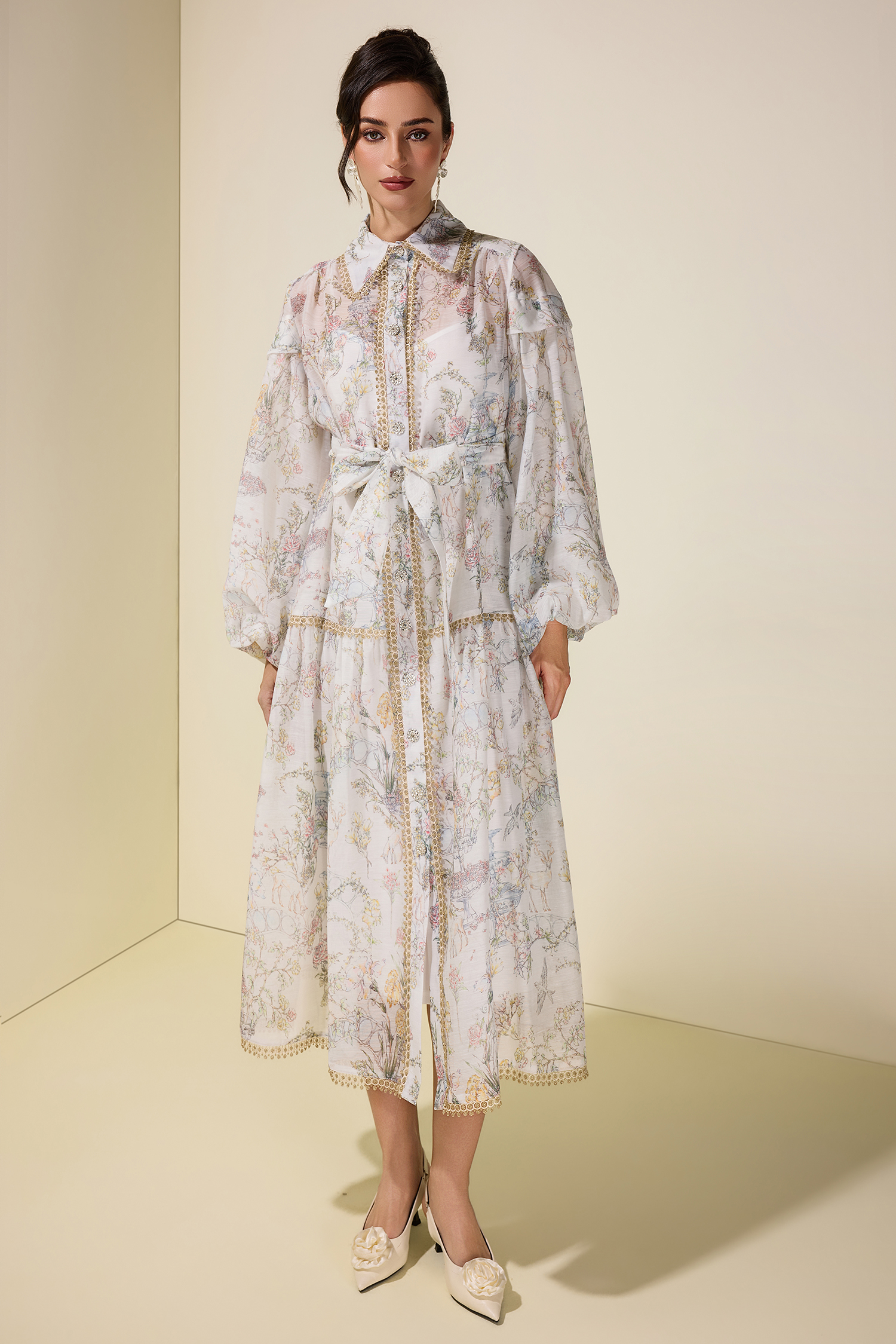 Floral Lace Single Breasted Midi Dress