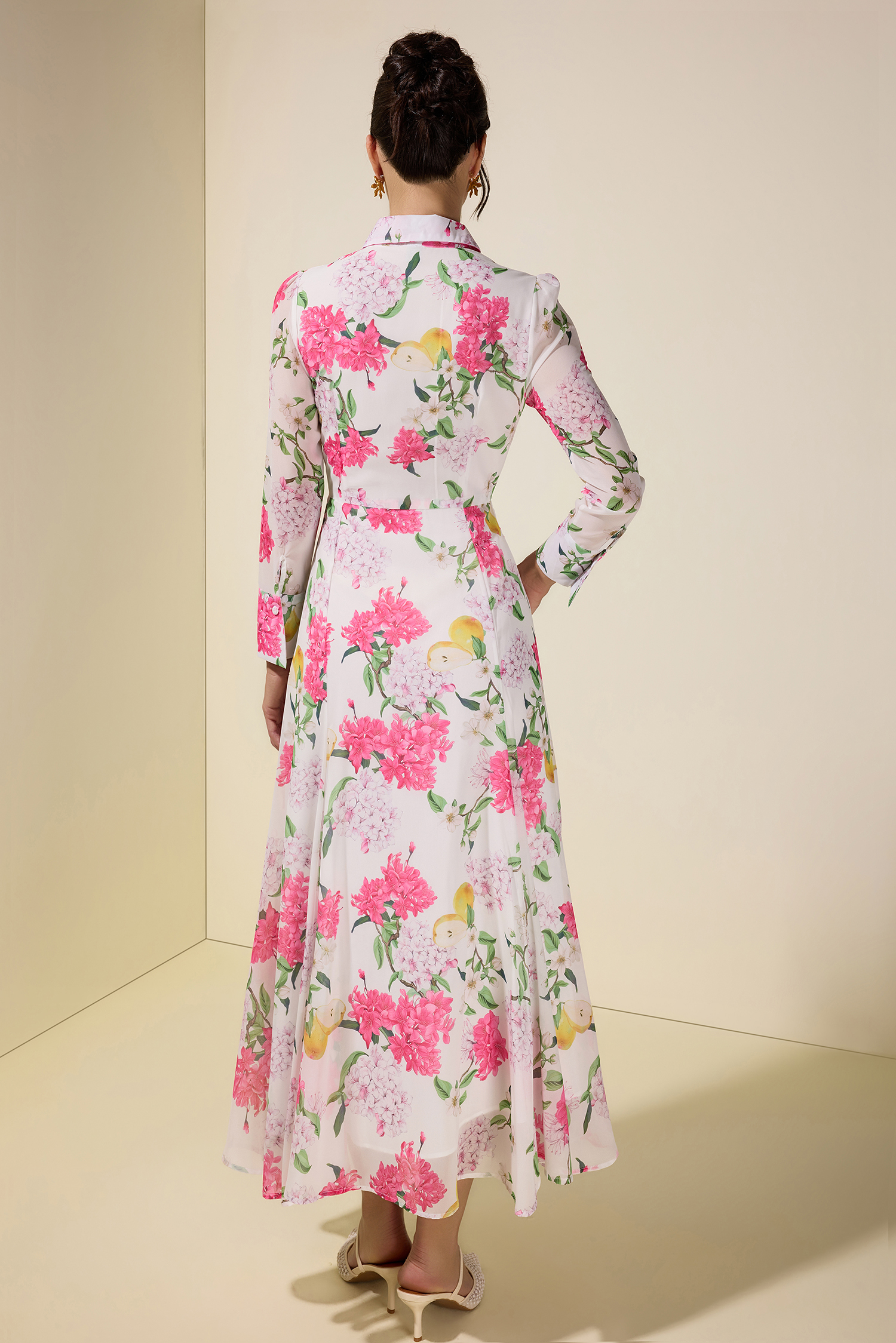 Floral Single Breasted Long Sleeve Midi Dress