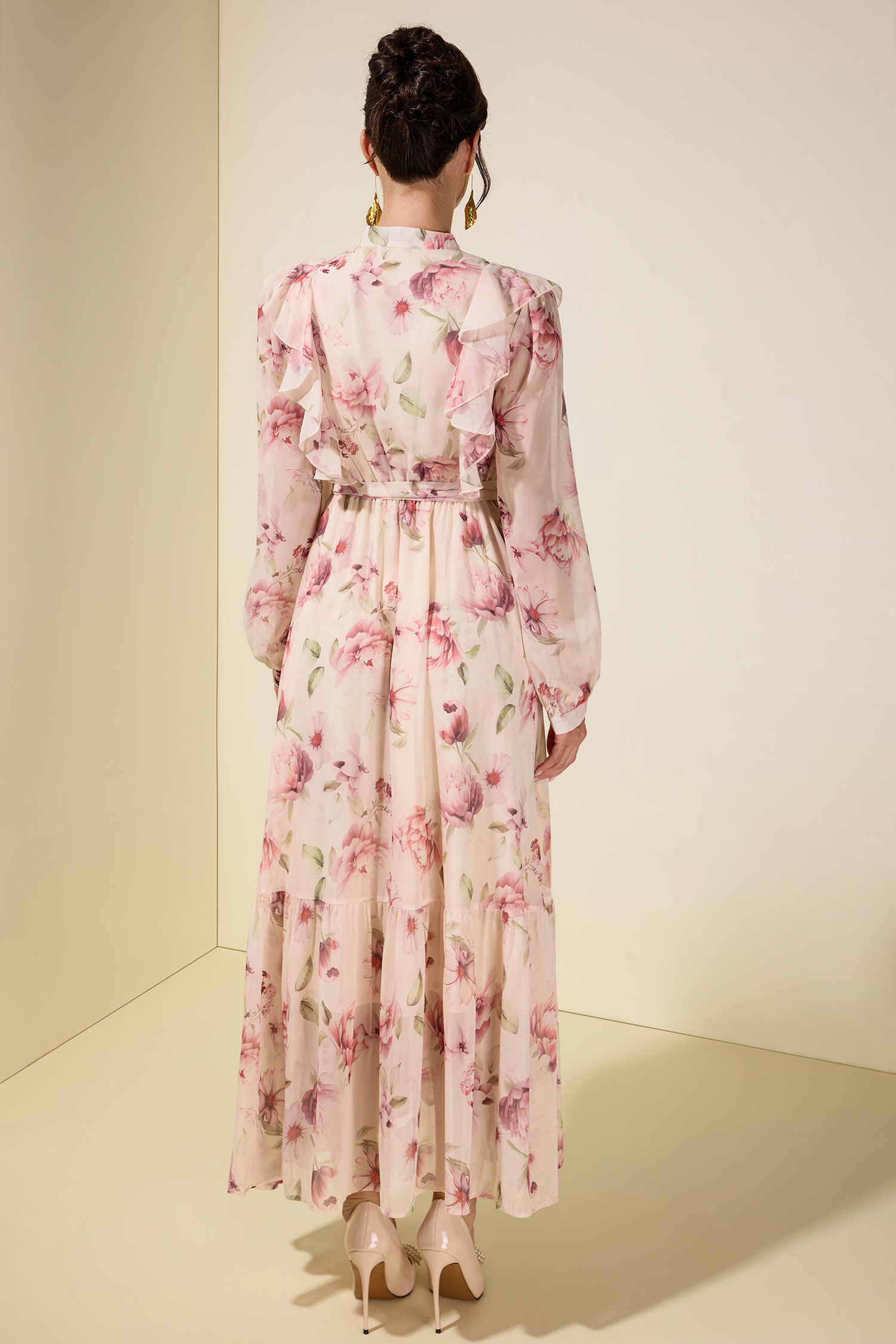 Floral Ruffle Maxi Dress With Belt