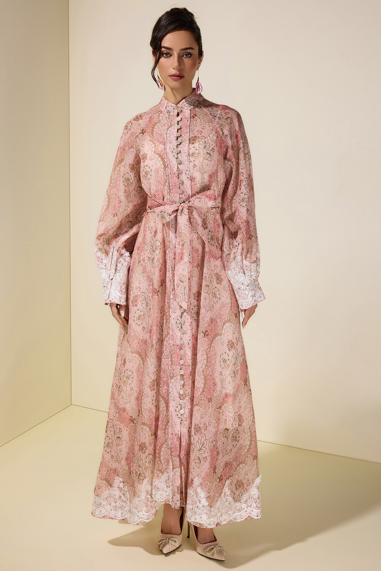 Paisley Print Lace Single Breasted Midi Dress