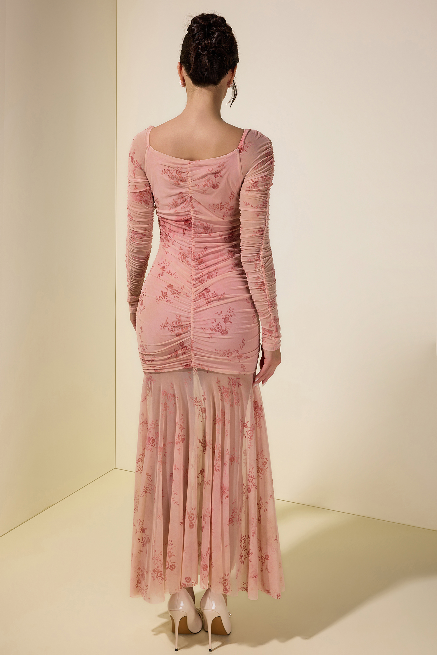 Burnout Velour Gathering Sweetheart Neck Midi Dress