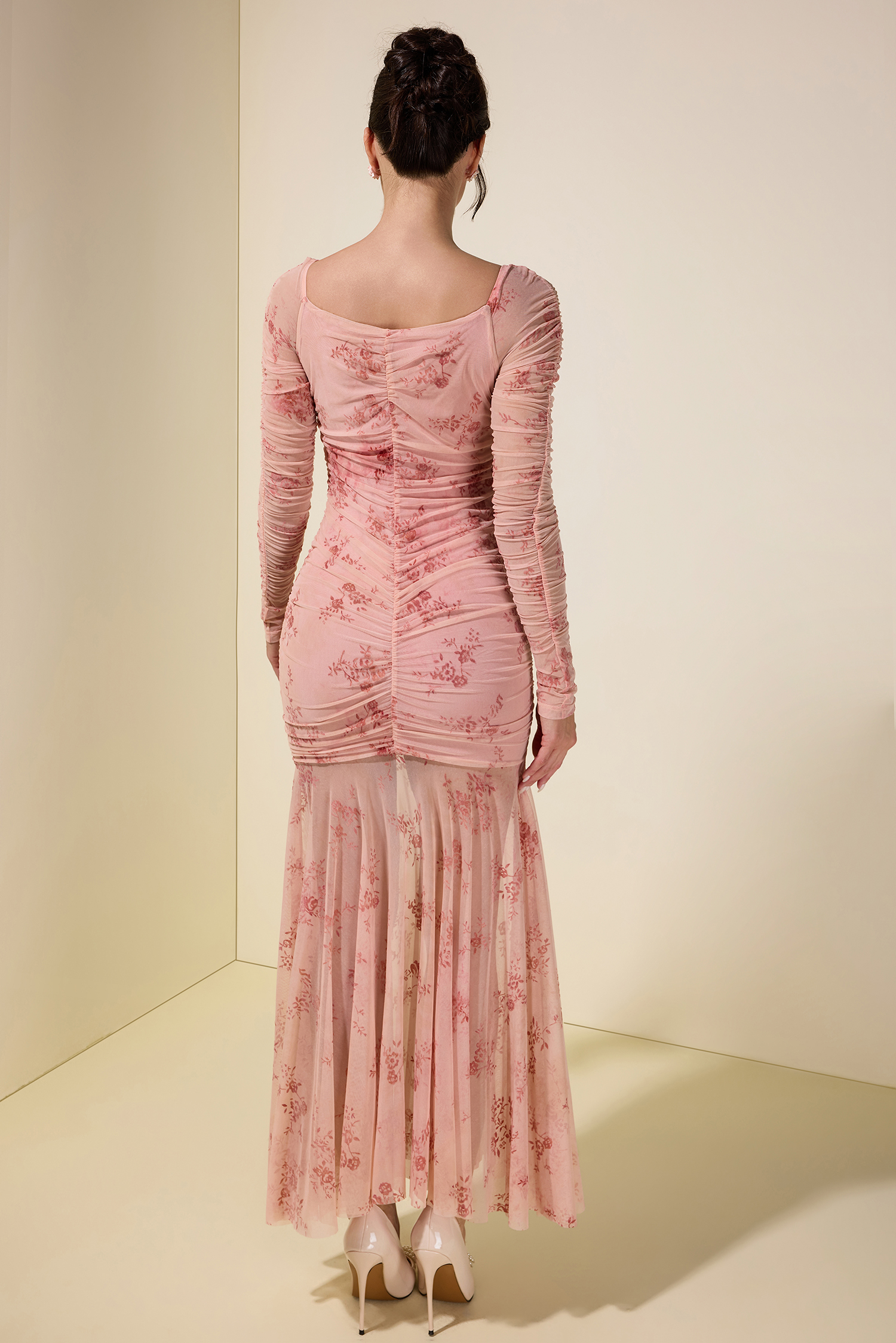 Burnout Velour Gathering Sweetheart Neck Midi Dress