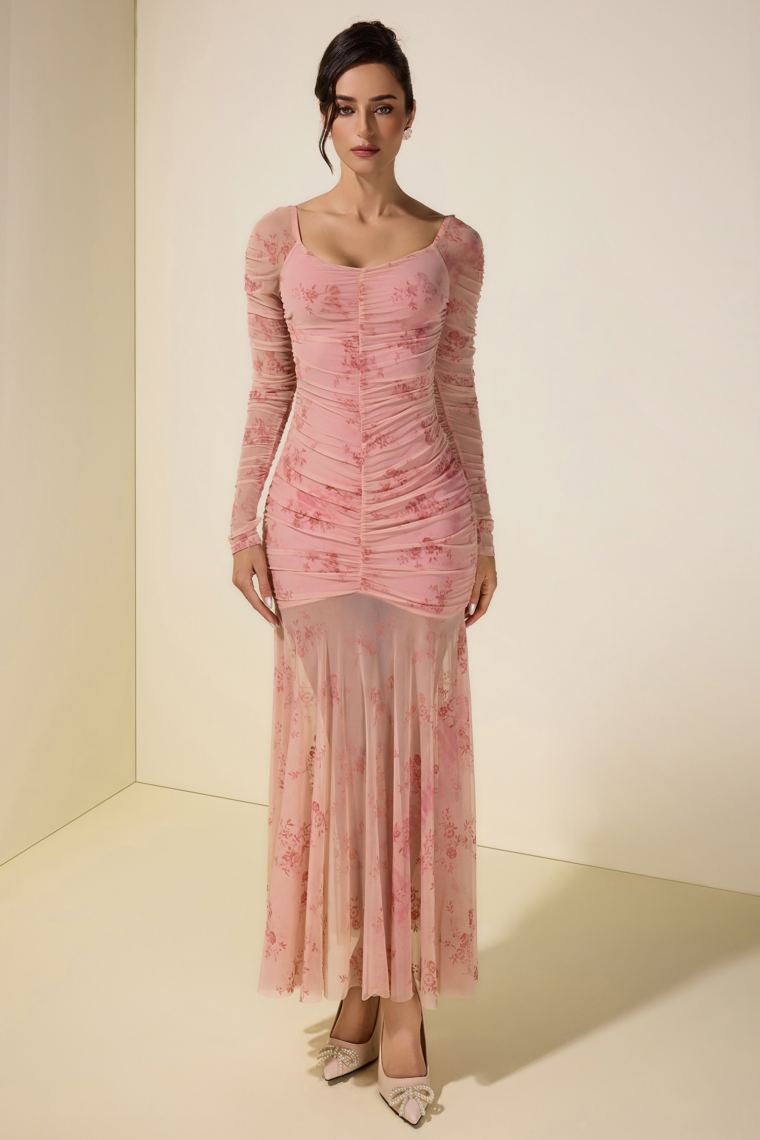 Burnout Velour Gathering Sweetheart Neck Midi Dress