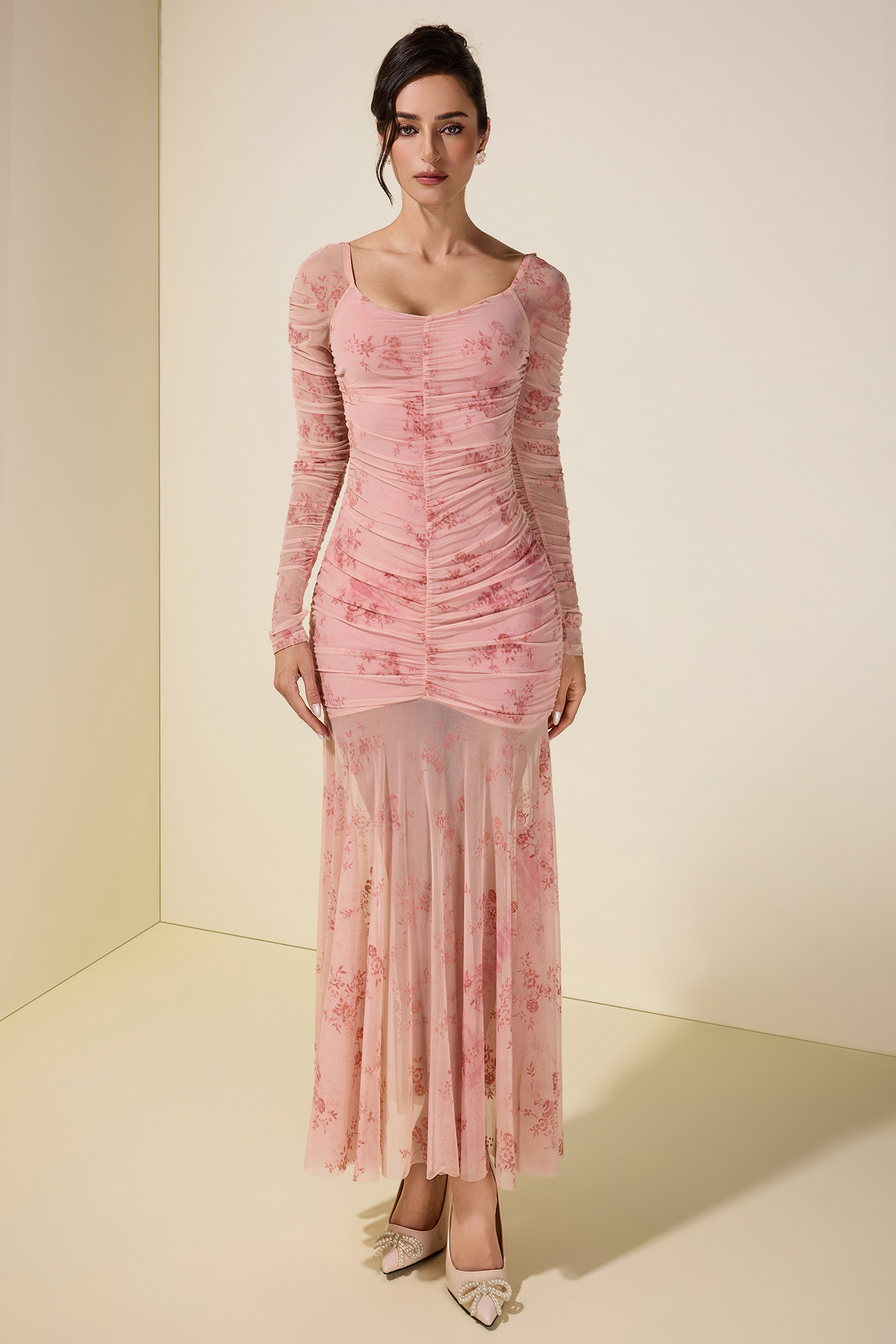 Burnout Velour Gathering Sweetheart Neck Midi Dress