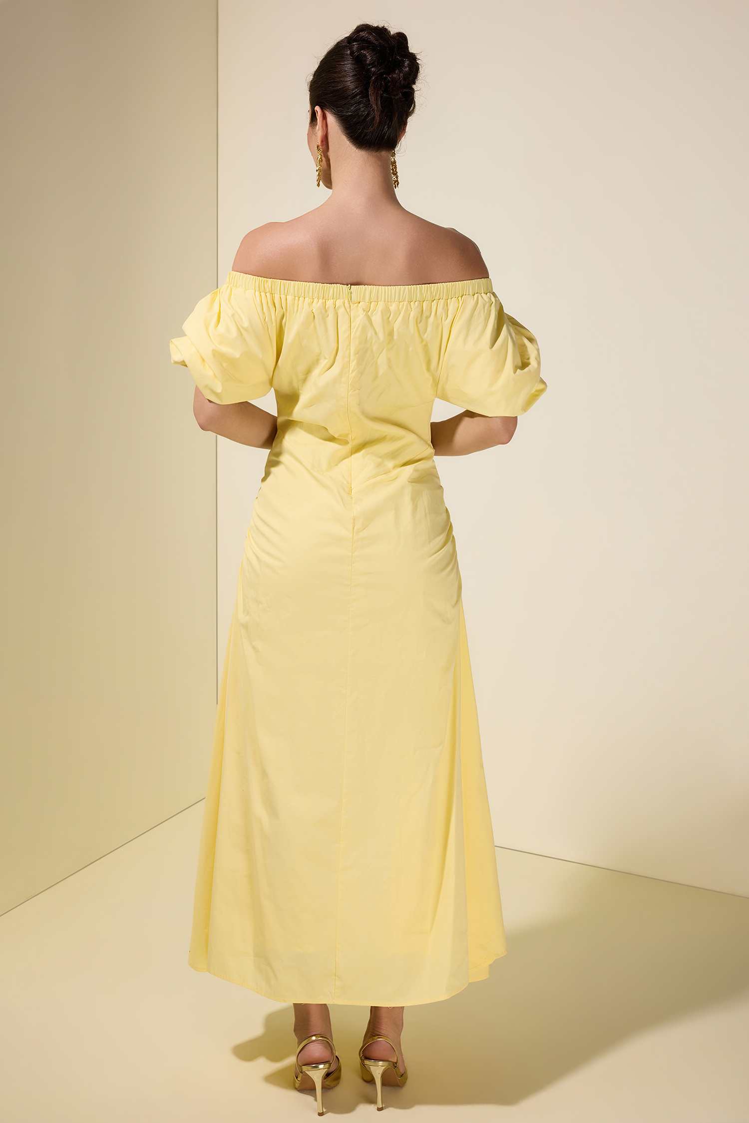 Gathering Pocket Off Shoulder Midi Dress