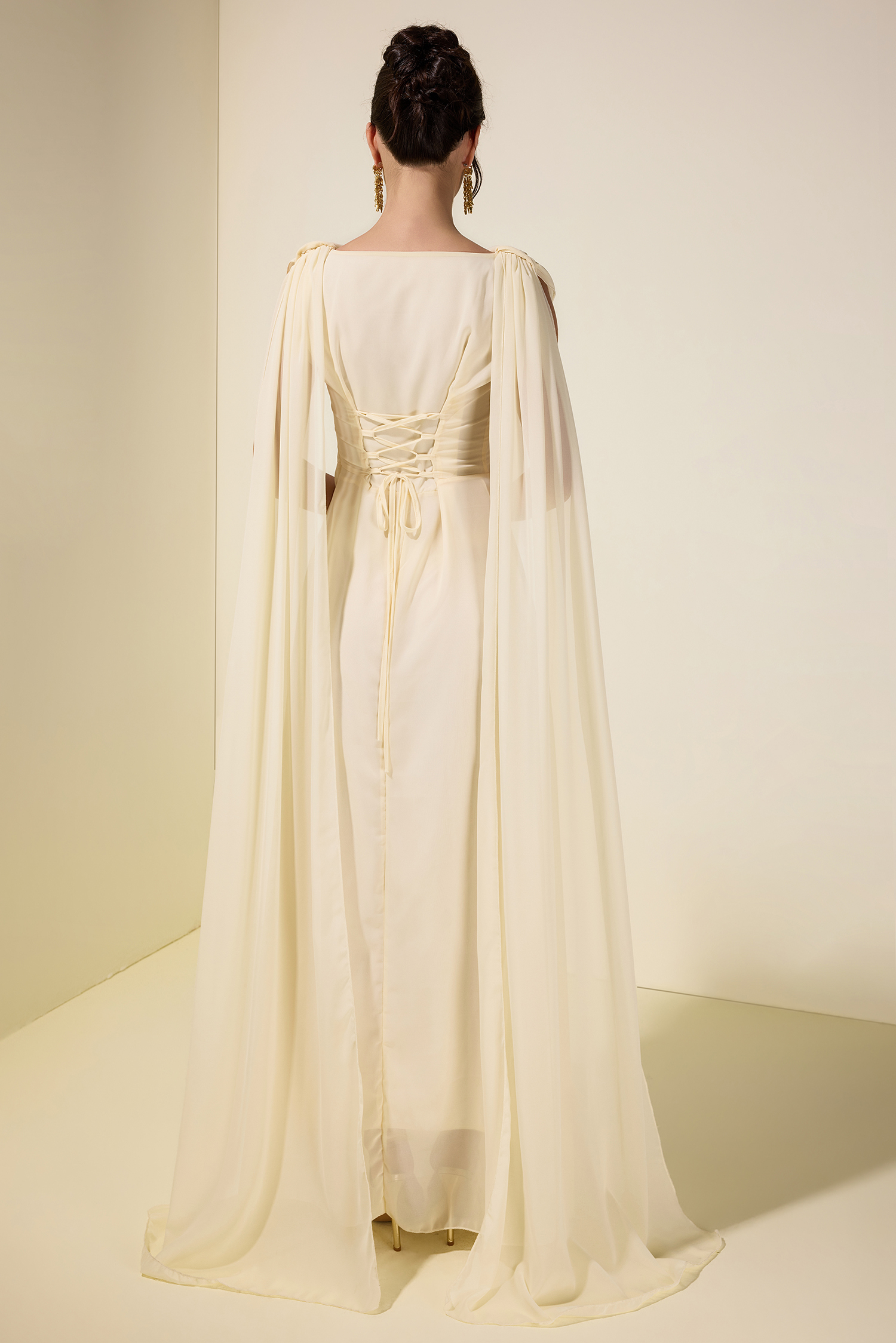 Chiffon Cape Sleeve Maxi Dress
