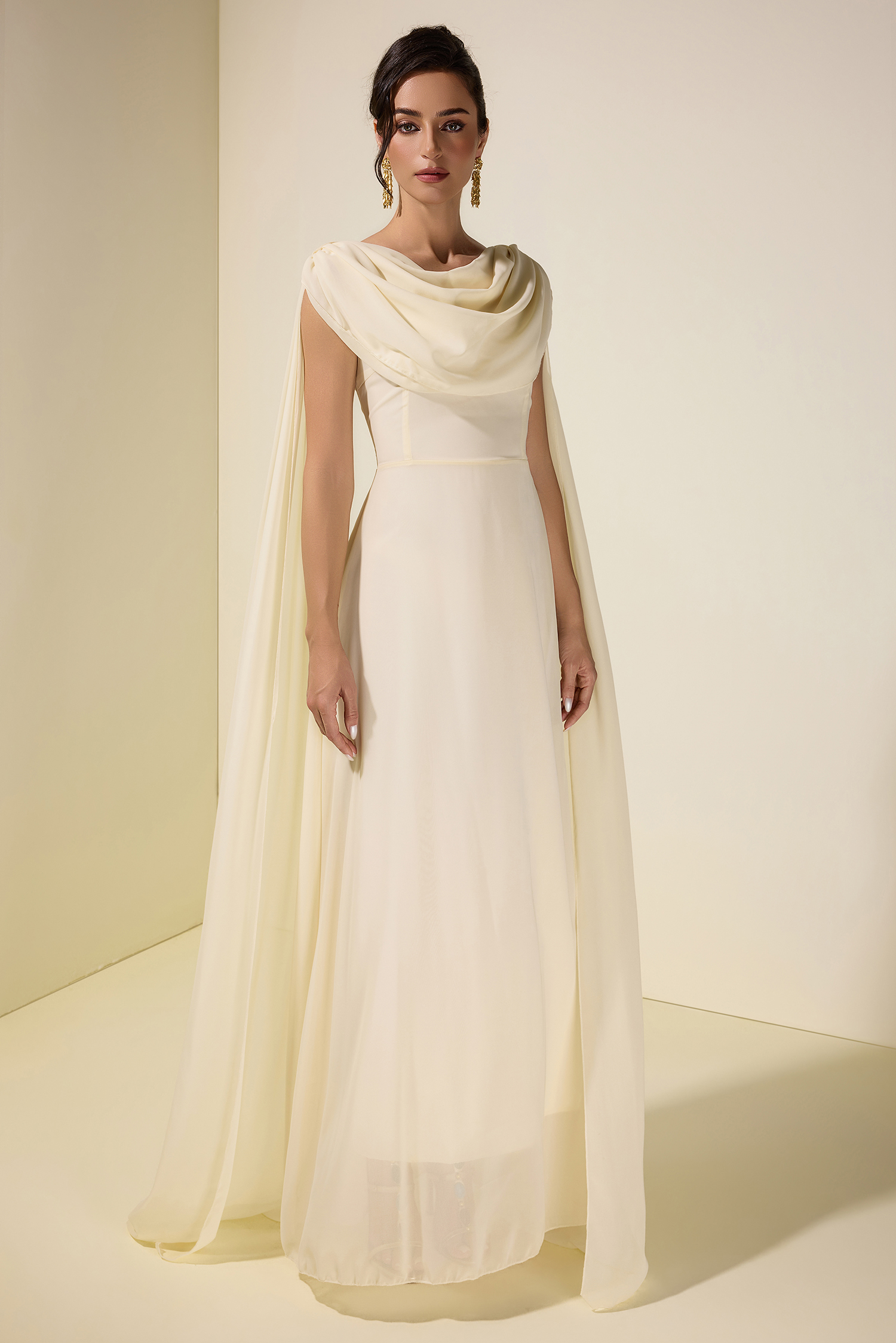 Chiffon Cape Sleeve Maxi Dress