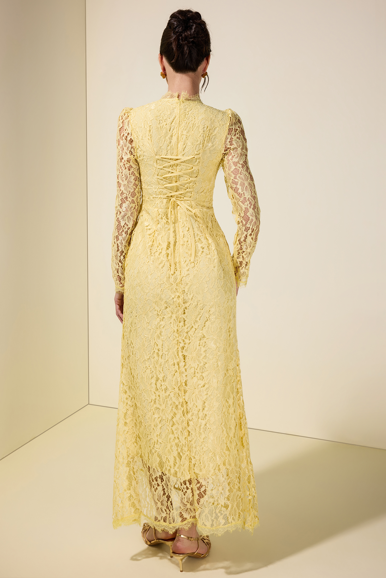 Lace Tie-Up Long Sleeve Maxi Dress