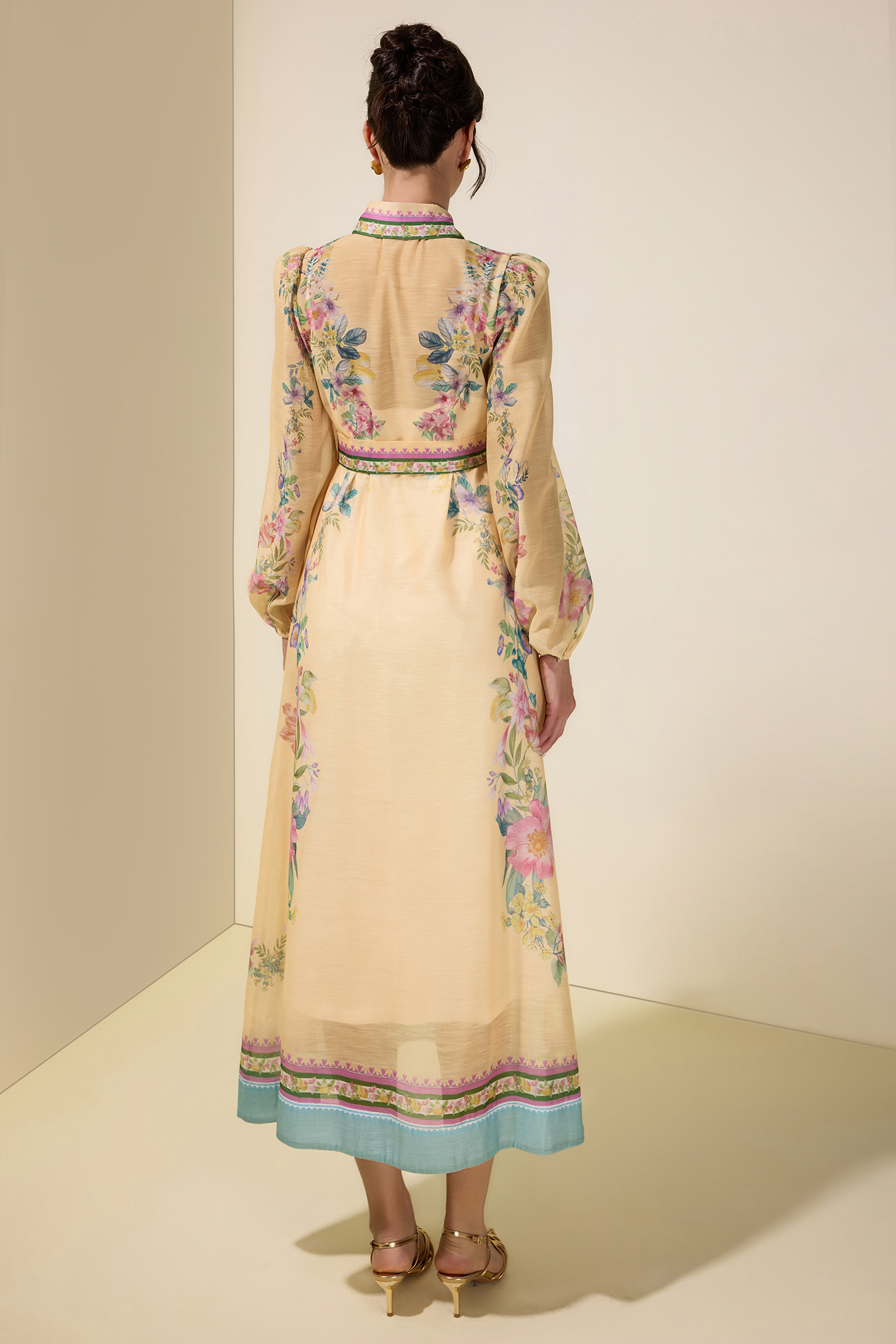 Floral Flapped Single Breasted Midi Dress With Belt