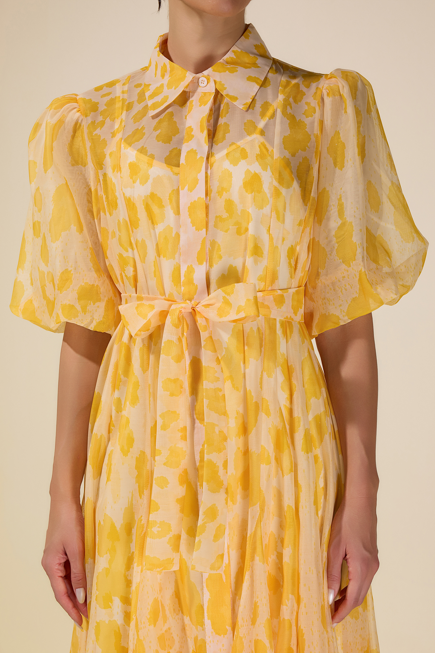 Floral Gradient Color Midi Dress With Belt